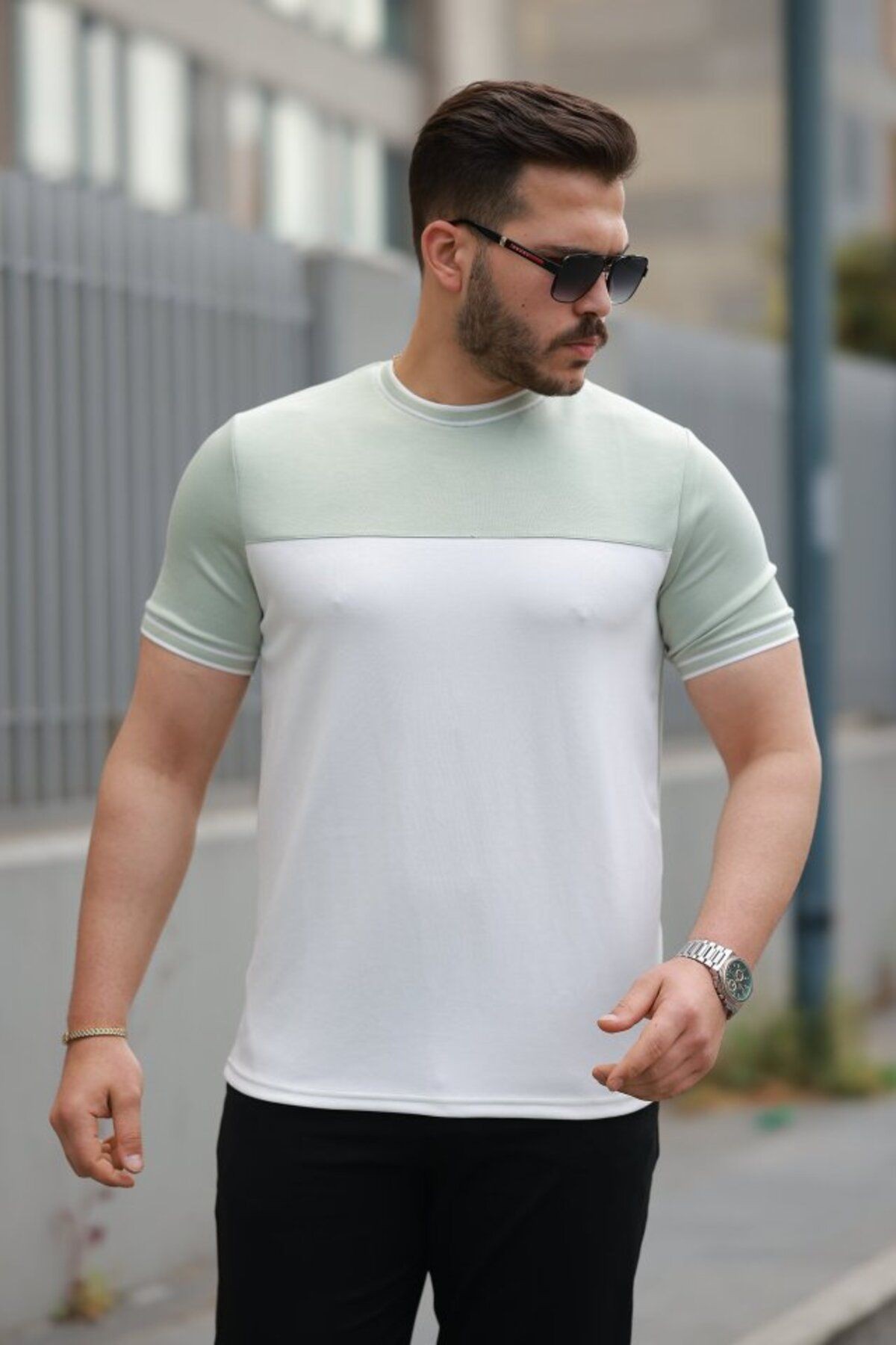 Mottisfashion Erkek Parçalı Renk Kısa Kollu Tişört