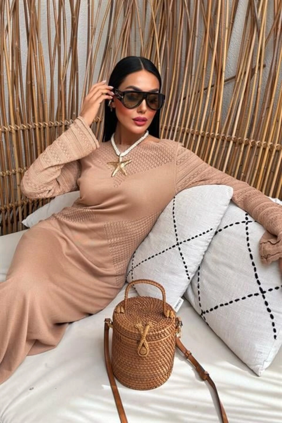 &Hug Ajur Detaylı Bisiklet Yaka Triko Elbise 2861