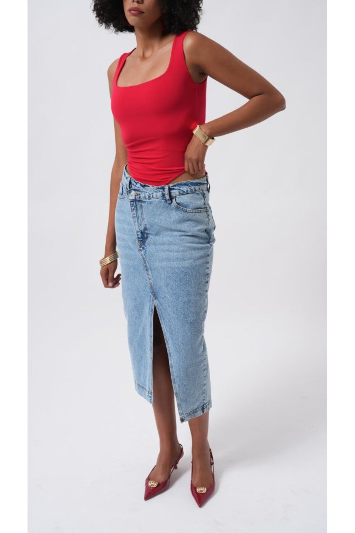 Mottisfashion Kare Yaka Kalın Askılı Bodysuit