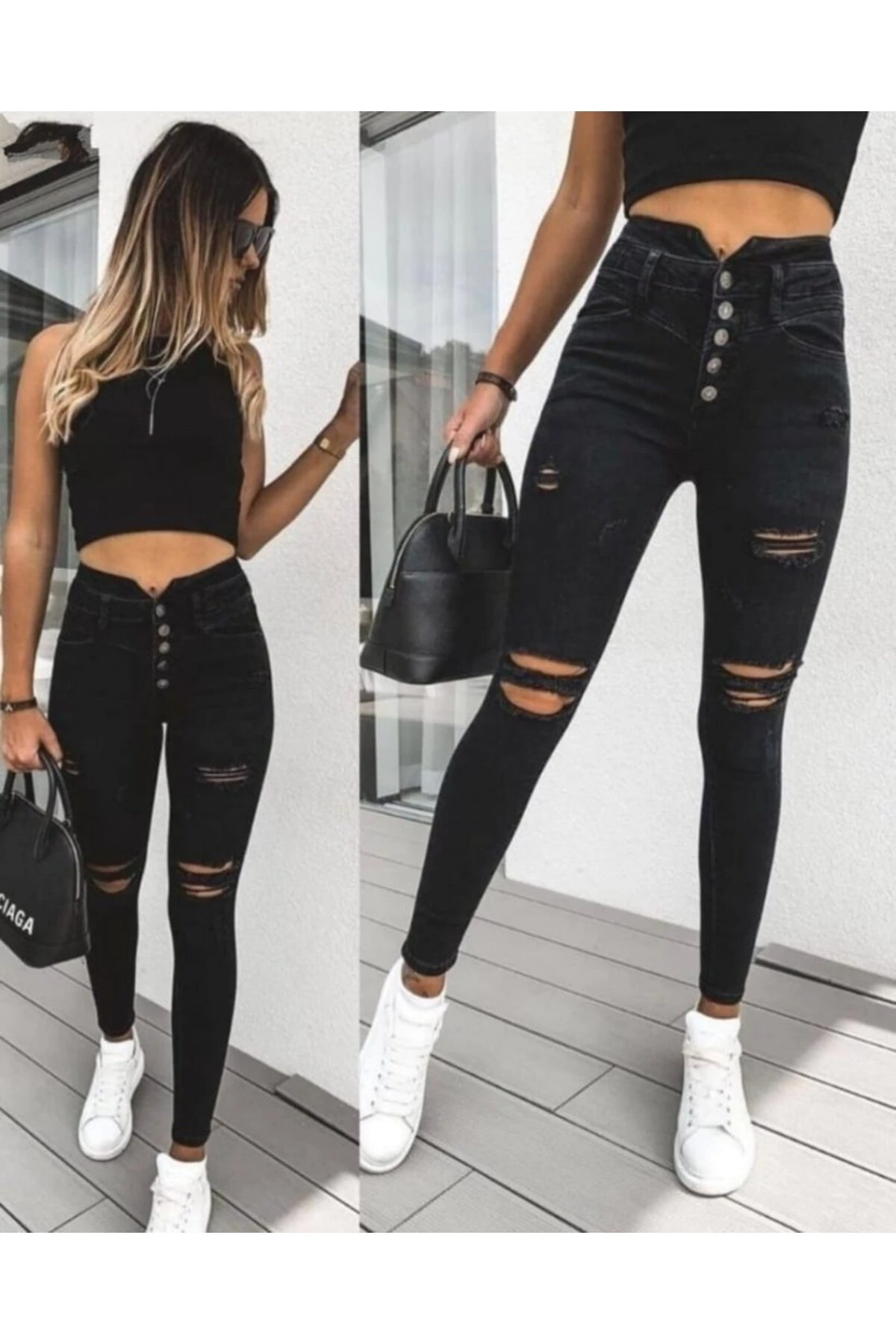 Melenza Kadın 5 Düğmeli V Detay Bel Yırtık Kot Pantolon