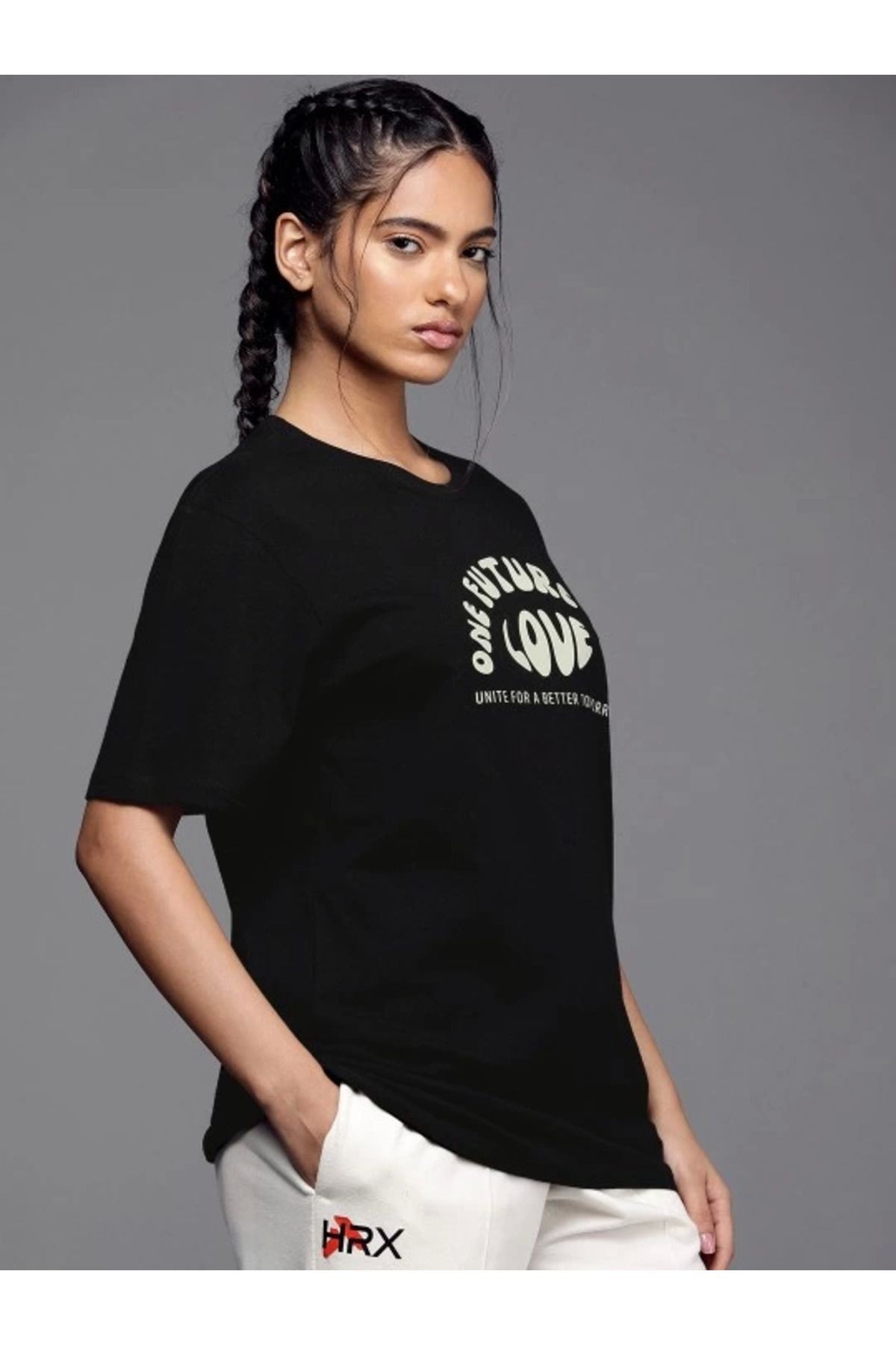Baskılı Oversize T-shirt - Siyah