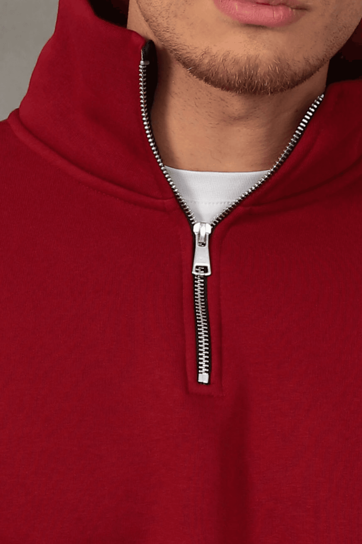 Unisex Relax Fit Rahat Kesim Yumuşak Dokulu İçi Polarlı Yarım Fermuarlı Dik Yaka Sweatshirt