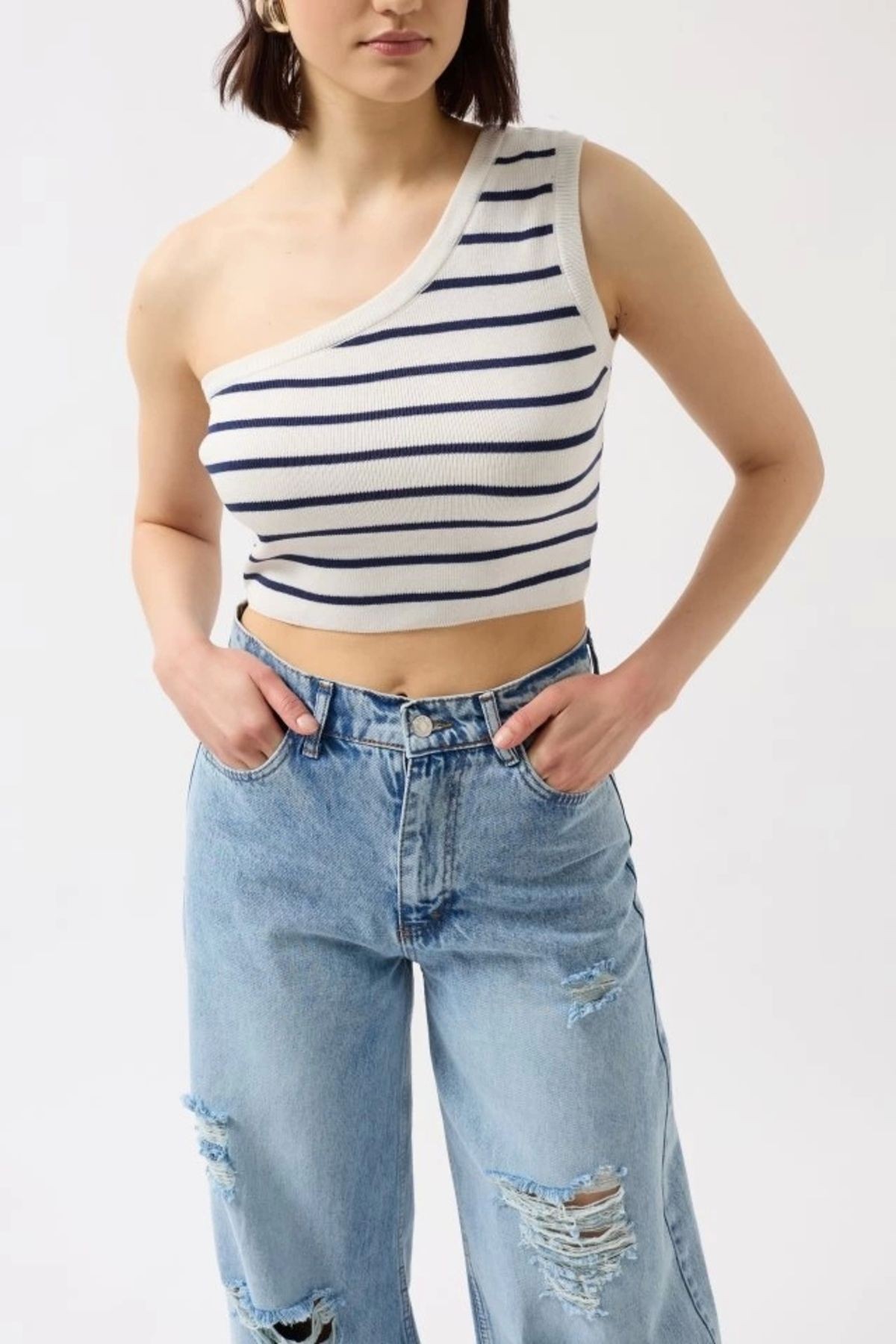 mazıdağı Tek Omuz Çizgili Crop