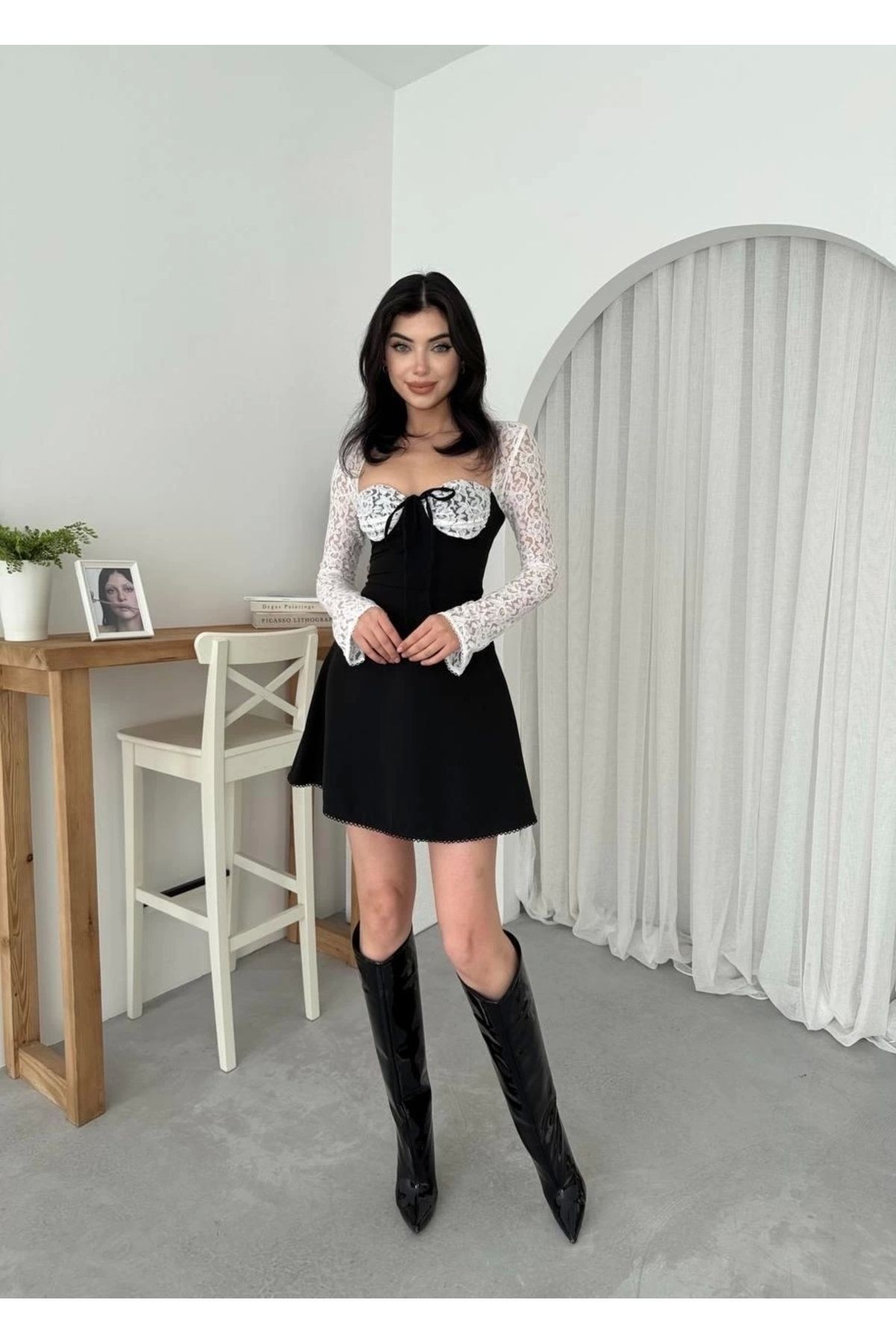 KOLVE GÖĞÜS LEZ DANTE LBEDEN ATLAS KUMAŞ GLOPLU ELBİSE
