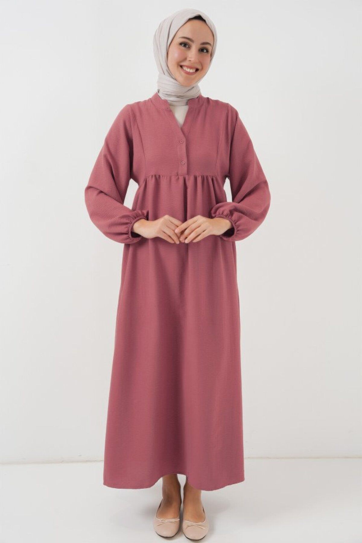 Uzun Tesettür Elbise 2525 - Bordo