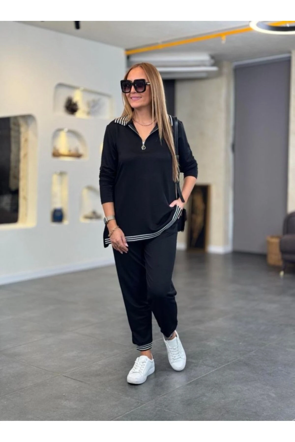 eyesof Kadın Uzun Kollu Ribana Ve Fermuar Detay Bluz Ve Yüksel Bel Pantolon 2li Takım