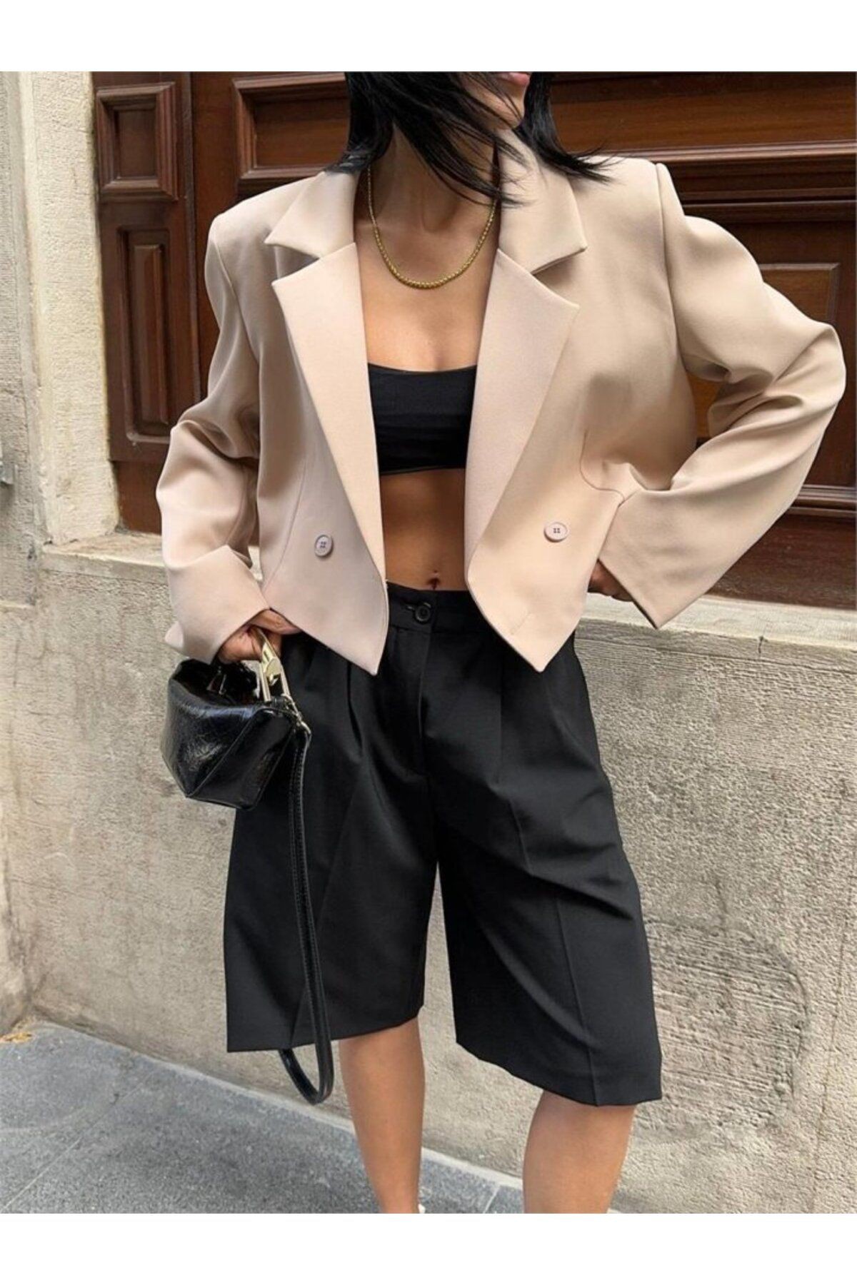 Crop Ceket - Bej