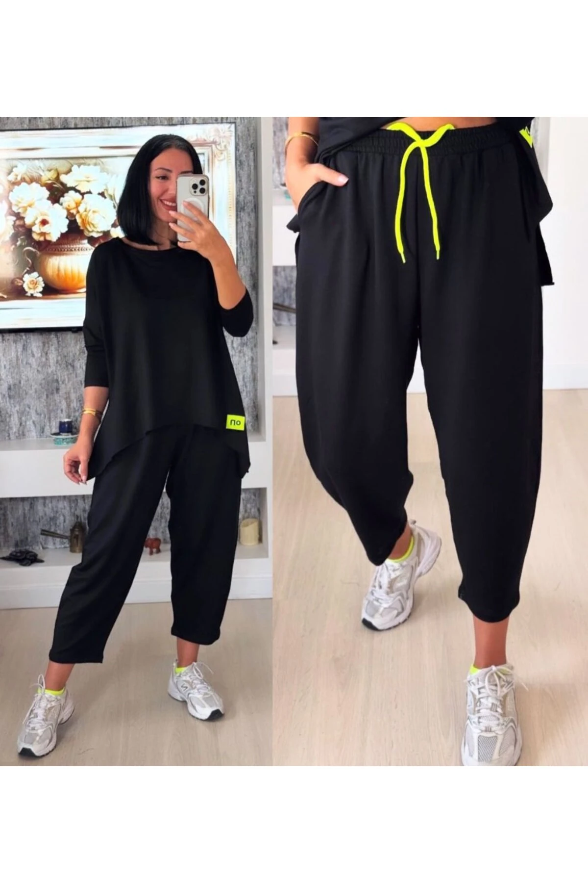 Kadın Iki Iplik Viskon Pamuk Kumaş Arma Detaylı Ikili Takım