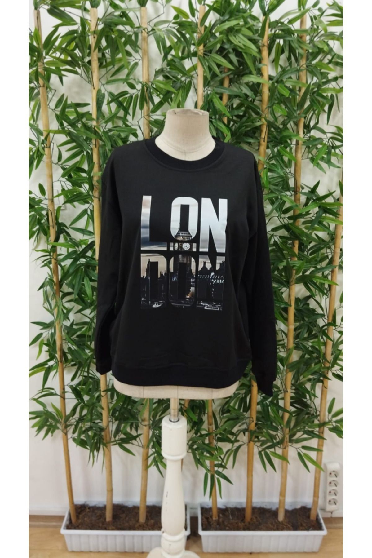 Erkek Uzun Kollu Bisiklet Yaka London Logo Baskılı Iki Iplik tişört