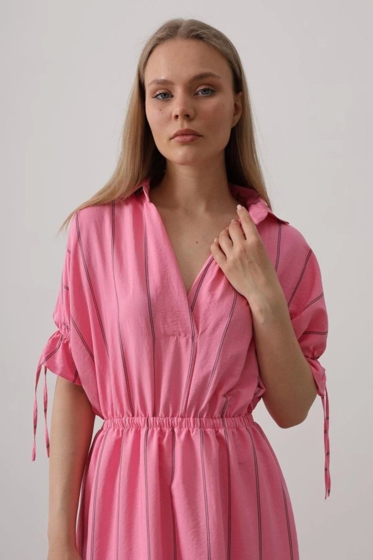 Beli Lastikli Elbise - Pembe