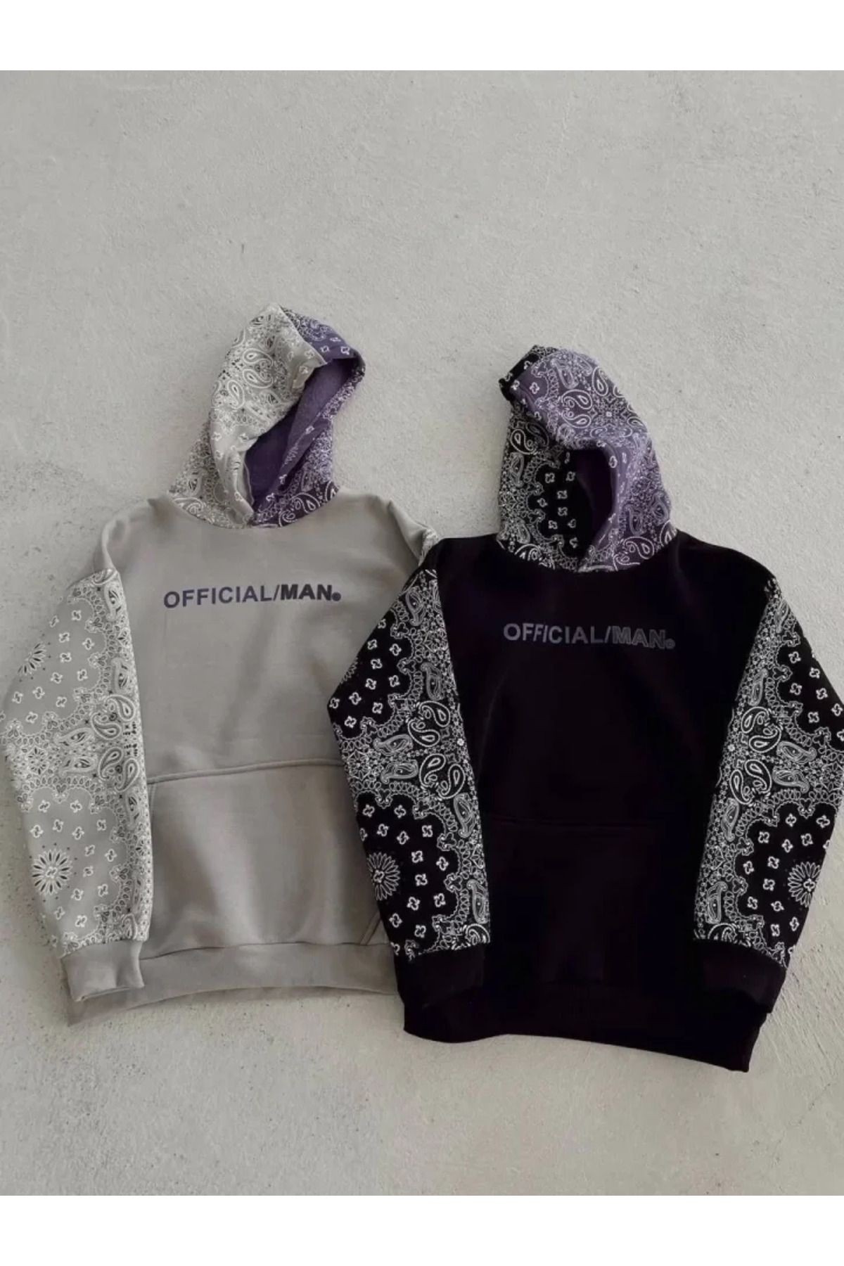 Baskılı Kapüşonlu Sweatshirt - Gri