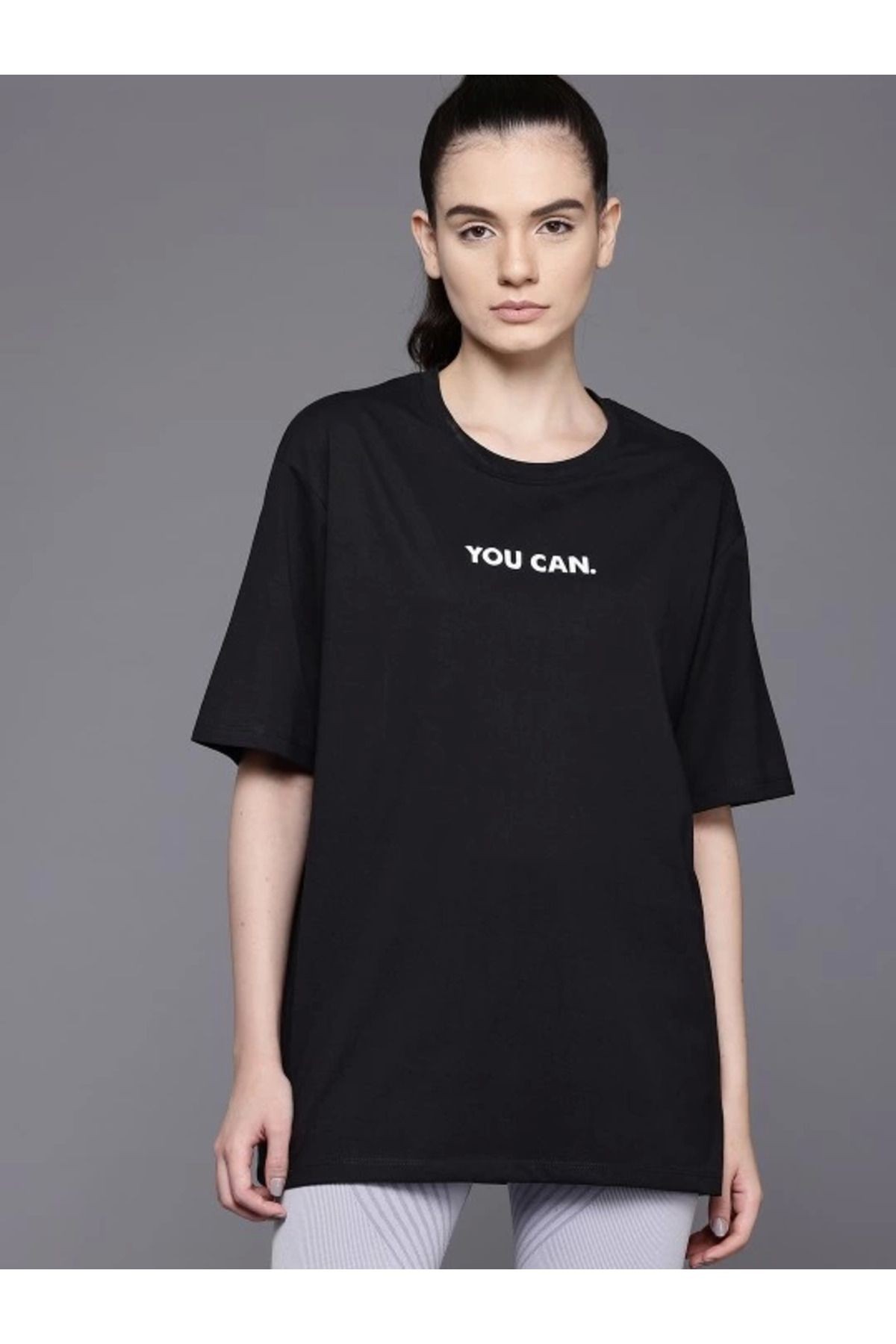 Baskılı Oversize T-shirt - Siyah