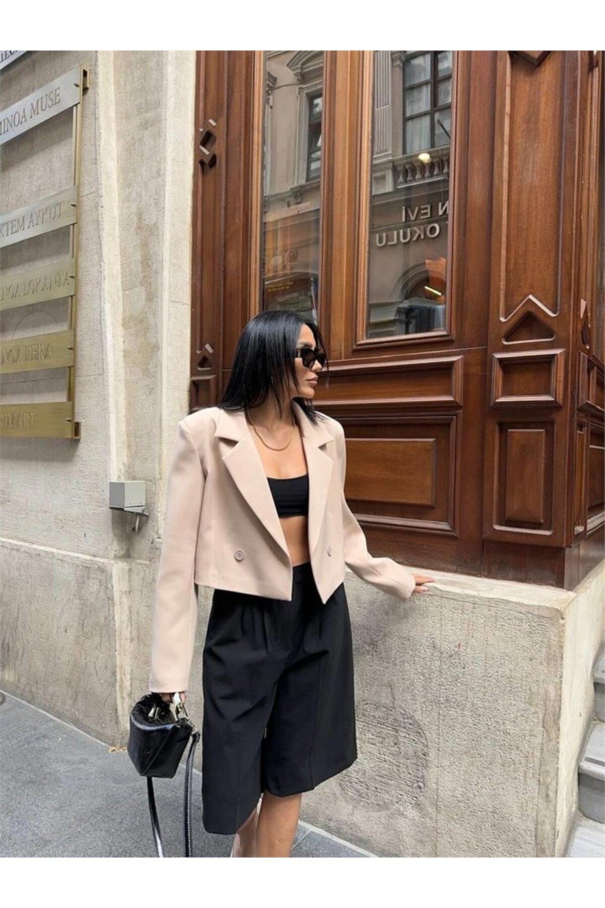 Crop Ceket - Bej