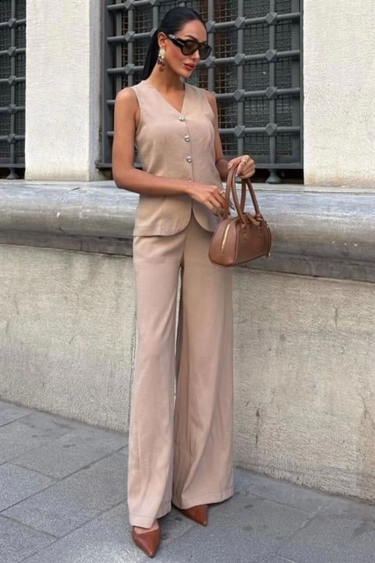 Arkası Bağcıklı Yelek Plazza Pantolon Modal Takım 10202-08