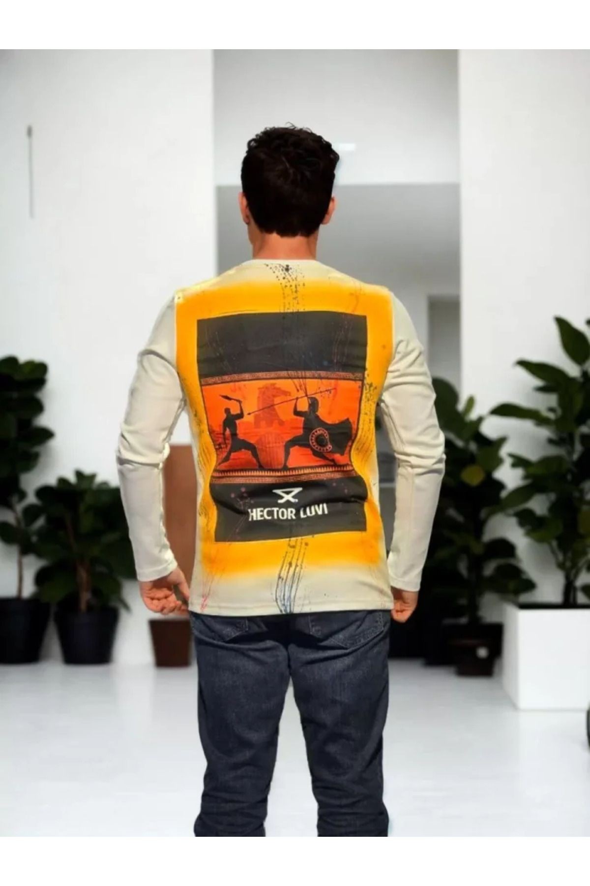 Unisex Bisiklet Yaka Uzun Kollu T-Shirt - Beyaz