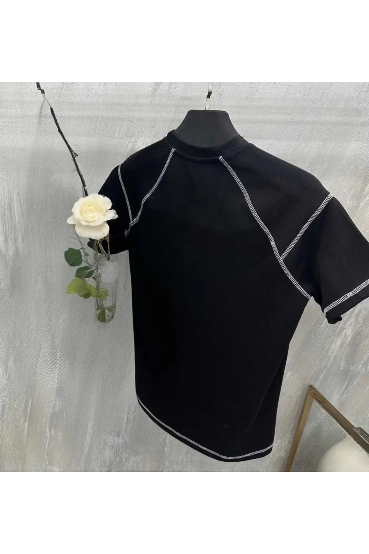 Unisex Karoyaka Dikişli Oversize T-Shirt - Siyah