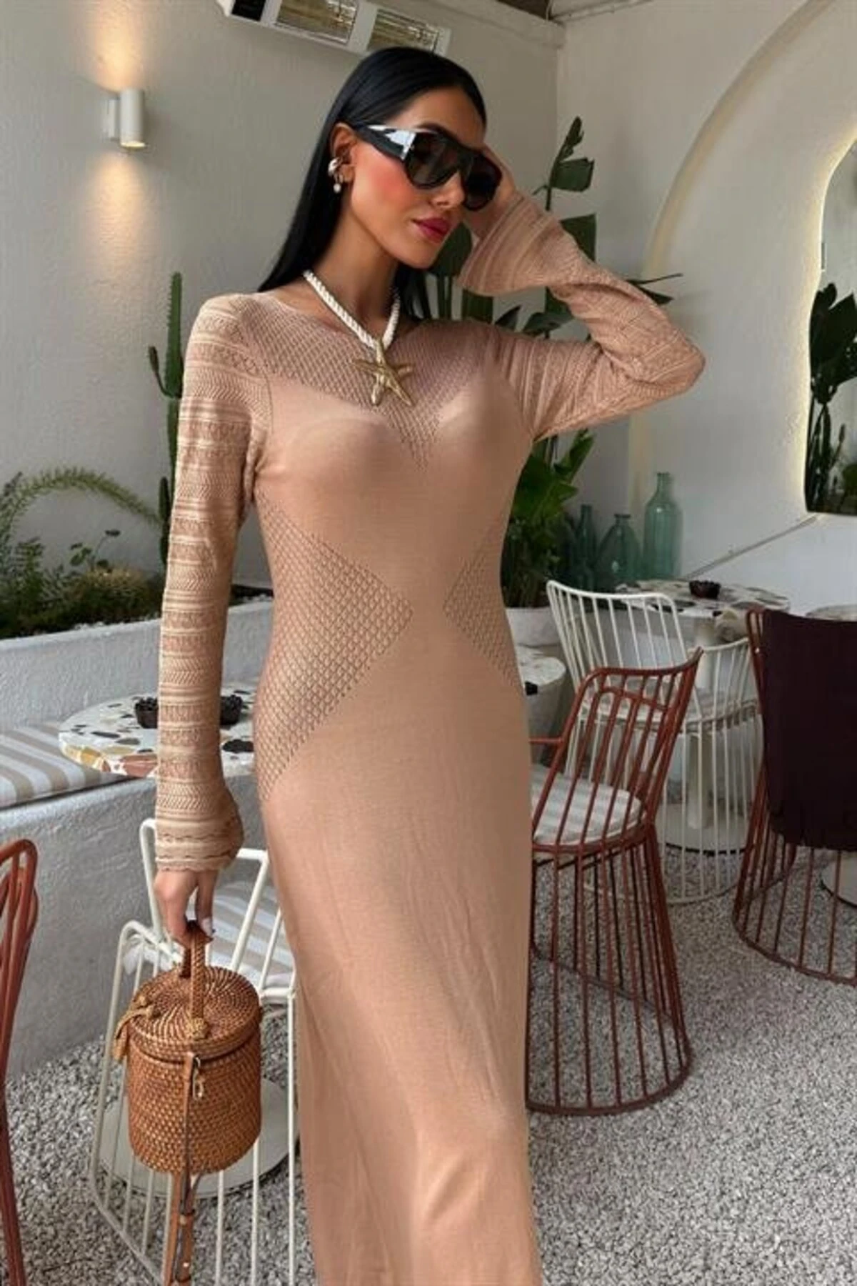 &Hug Ajur Detaylı Bisiklet Yaka Triko Elbise 2861