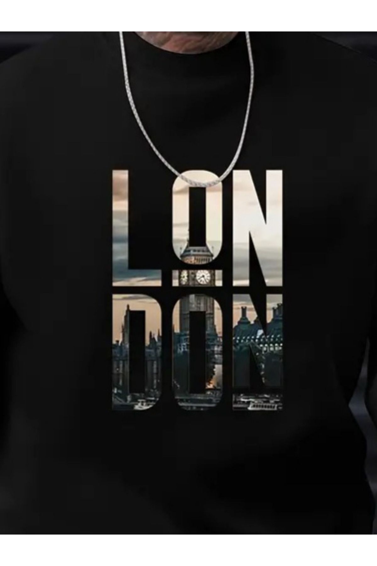 Erkek Uzun Kollu Bisiklet Yaka London Logo Baskılı Iki Iplik tişört