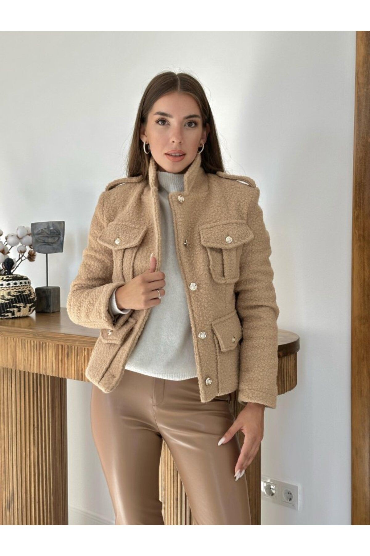 Mottisfashion Camel Cepli Yumoş Ceket