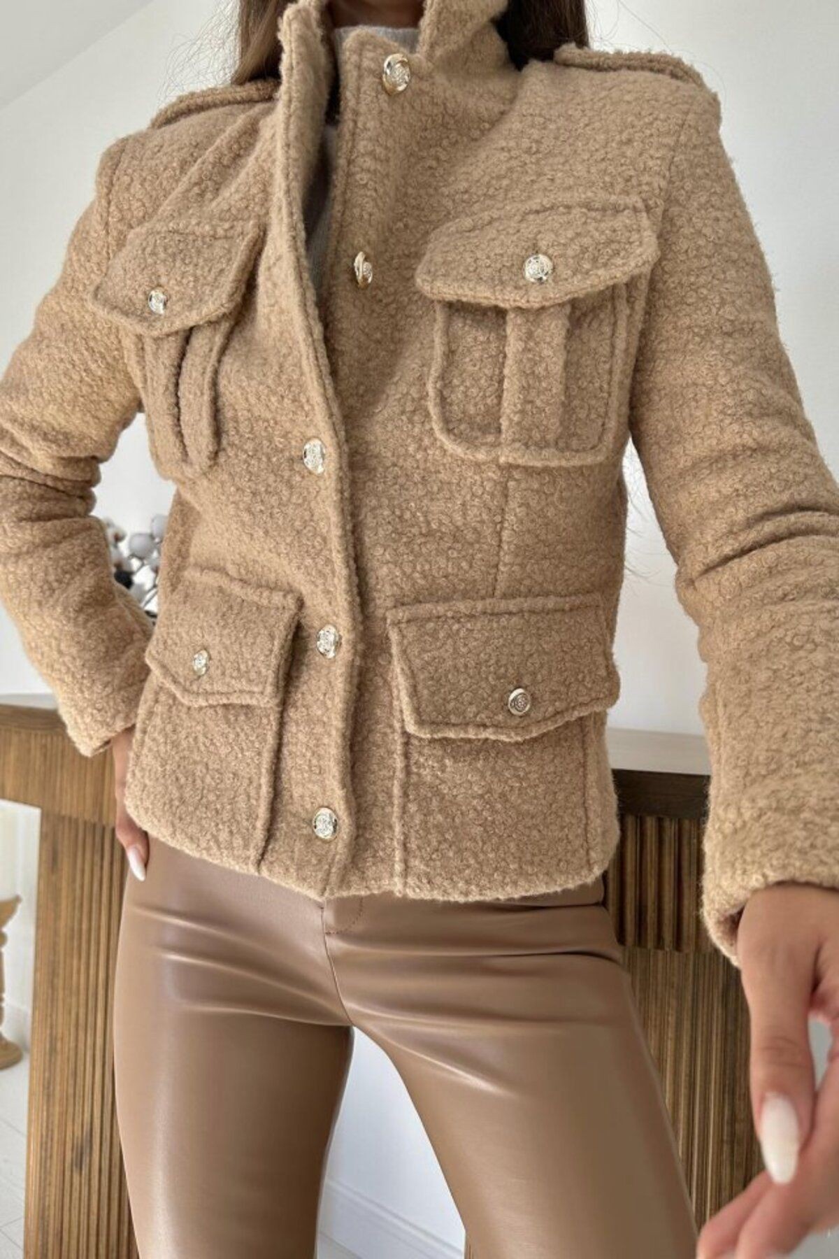 Mottisfashion Camel Cepli Yumoş Ceket