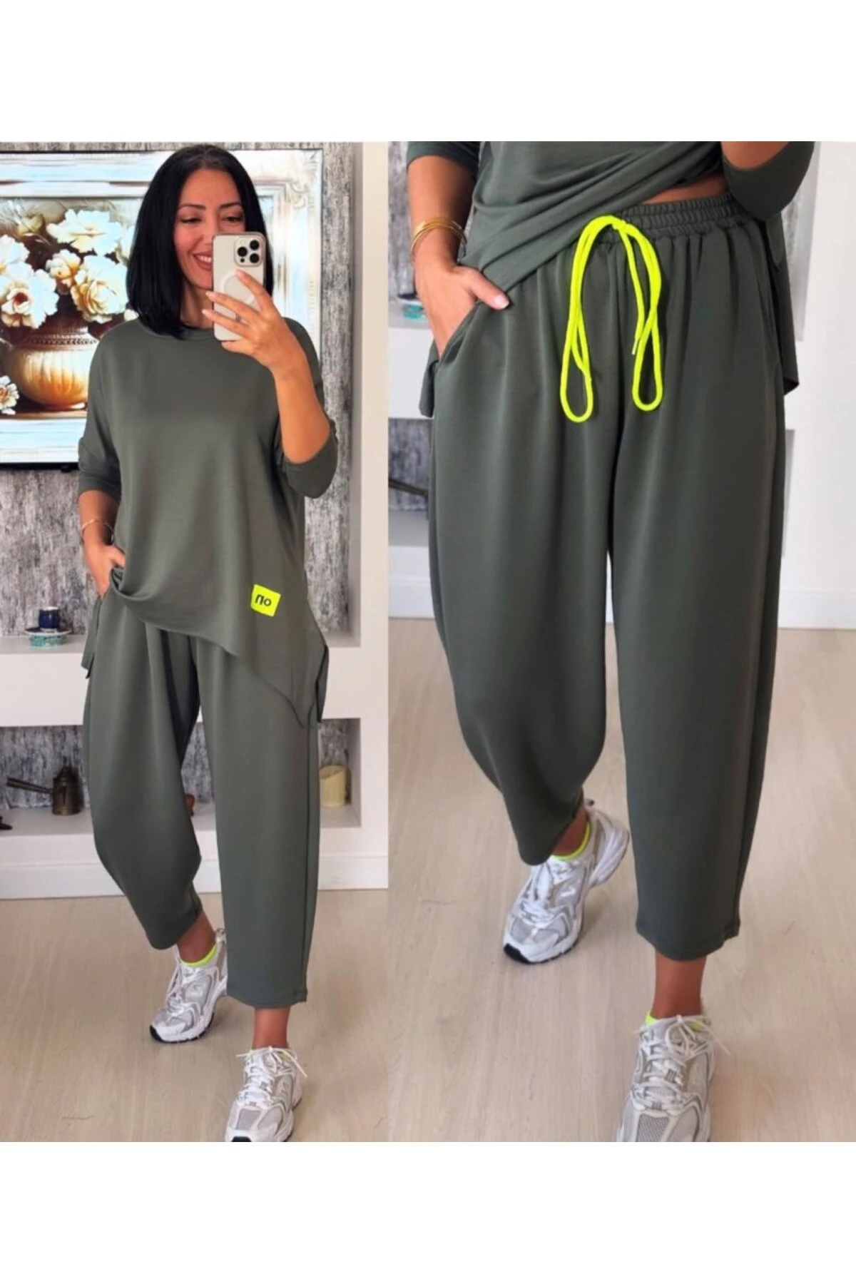 Kadın Iki Iplik Viskon Pamuk Kumaş Arma Detaylı Ikili Takım