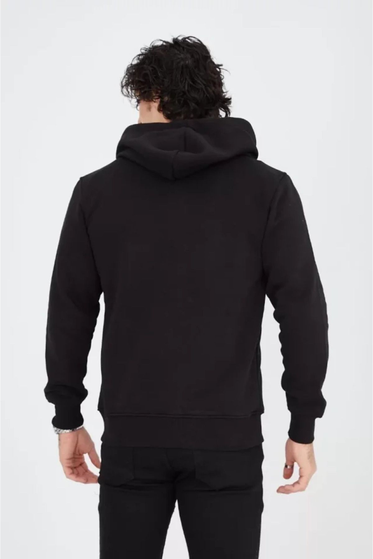 Unisex Tam Fermuarlı Kapşonlu SweatShirt - Siyah