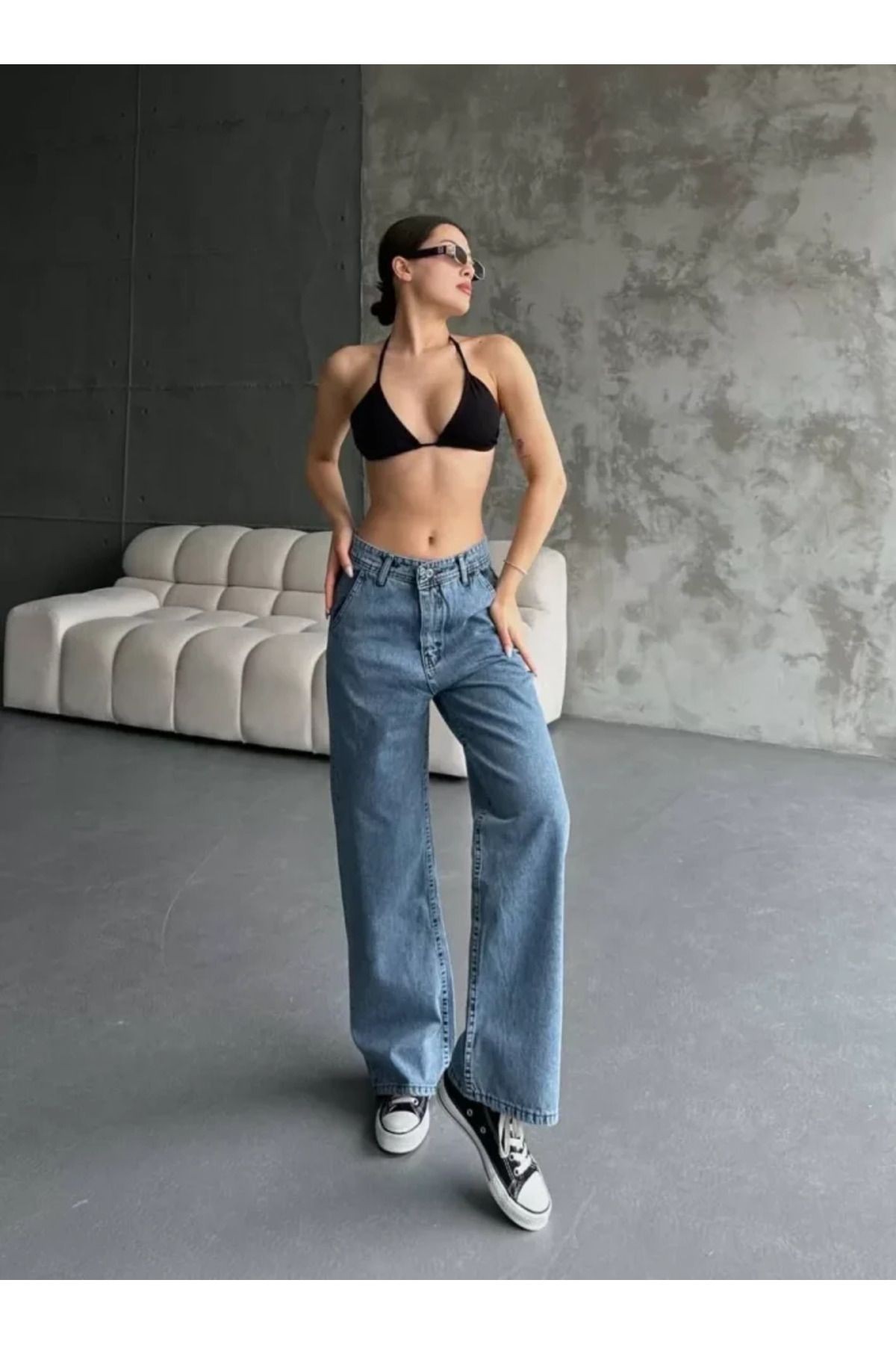 Palazzo Jeans Pantalon - Mavi