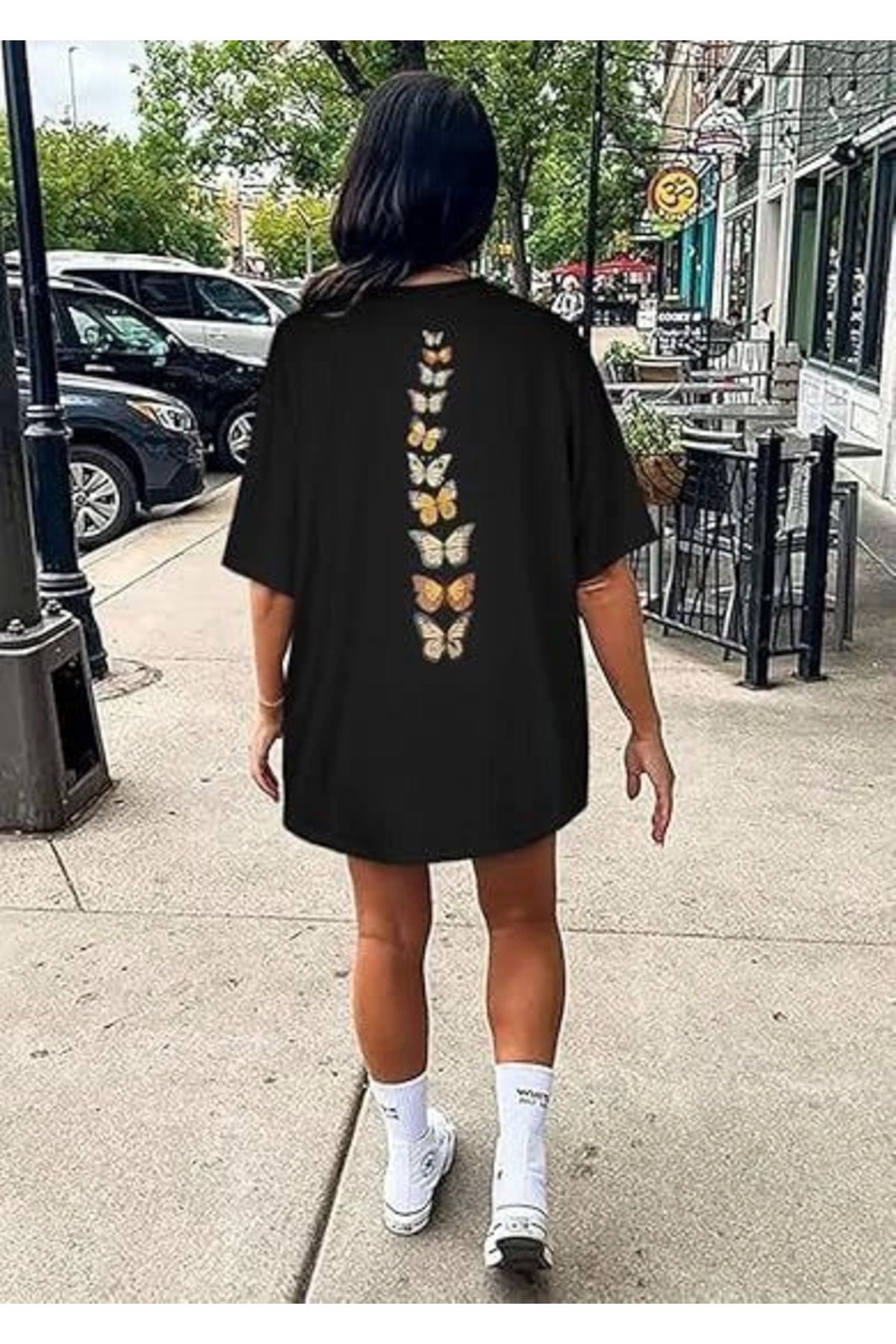 Bisiklet Yaka Baskılı T-shirt - Siyah