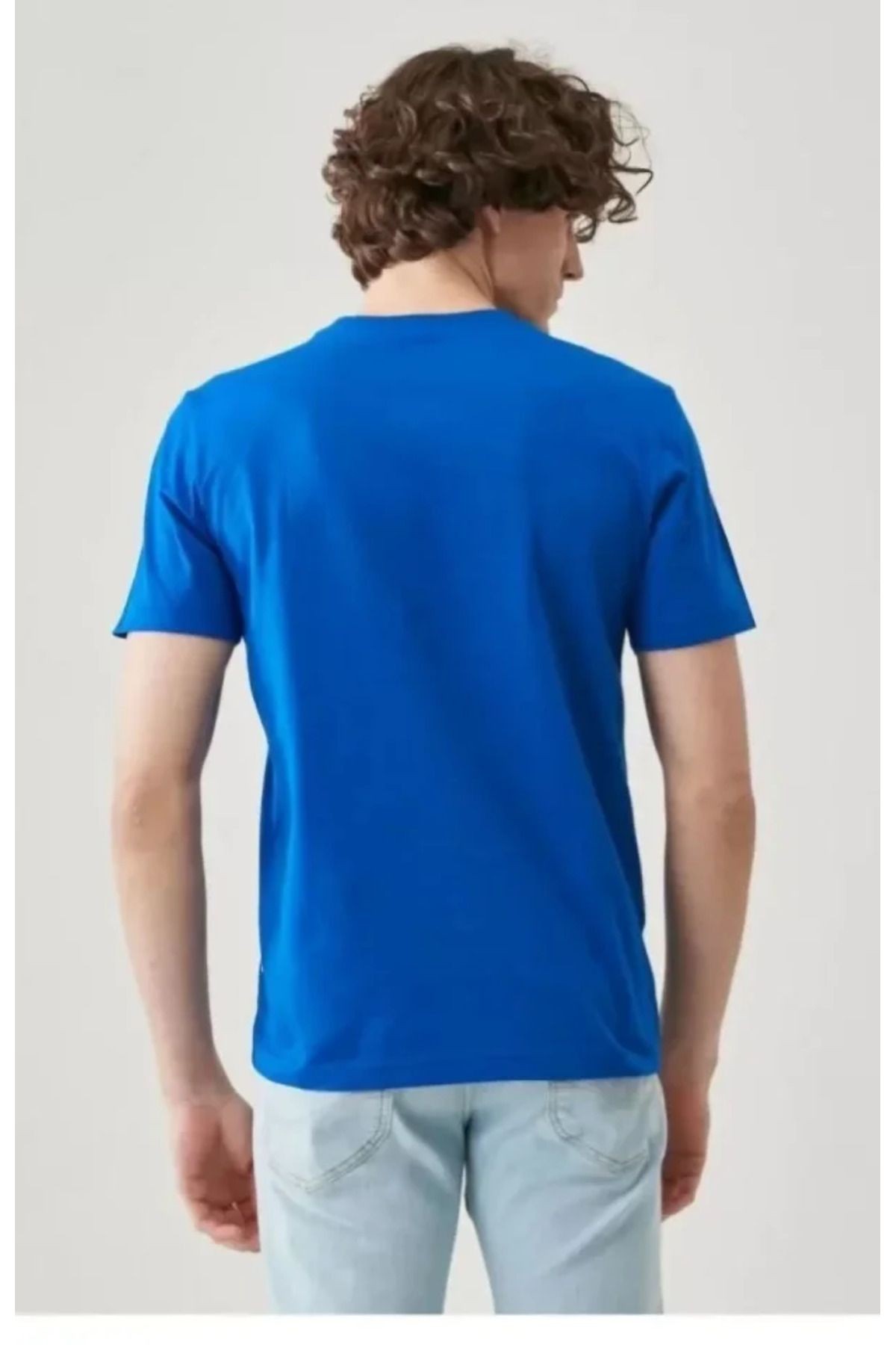 Unisex Düz Biskilet Yaka Oversize T-shirt - Mavi