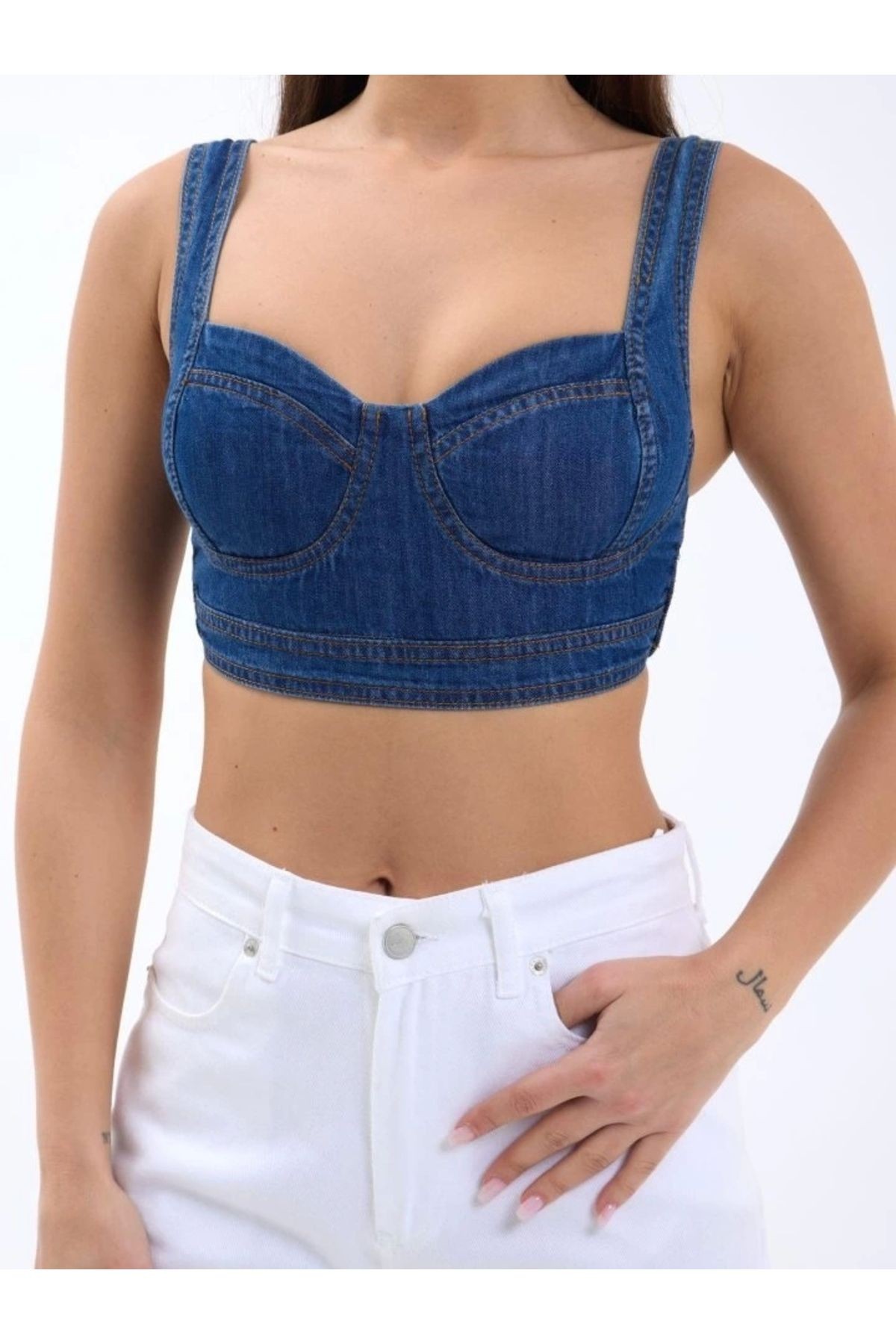 7131 Kot Crop-mavi
