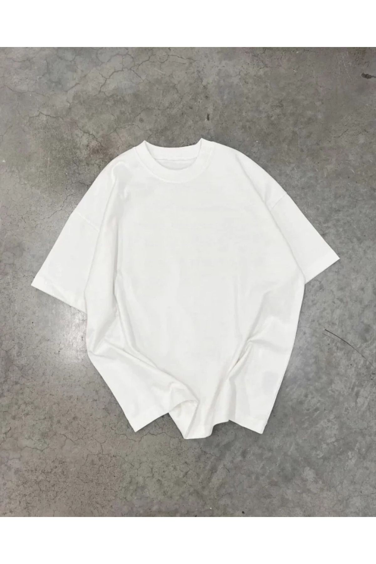 Unisex Basic Bisiklet Yaka Oversize T-Shirt - Beyaz