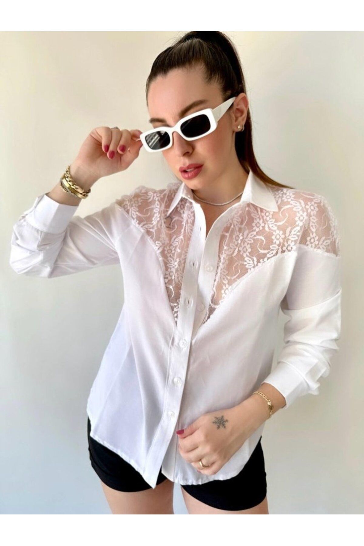 Kadın Püskül Detay Poplin Gömlek Bluz Fırsat Ürün