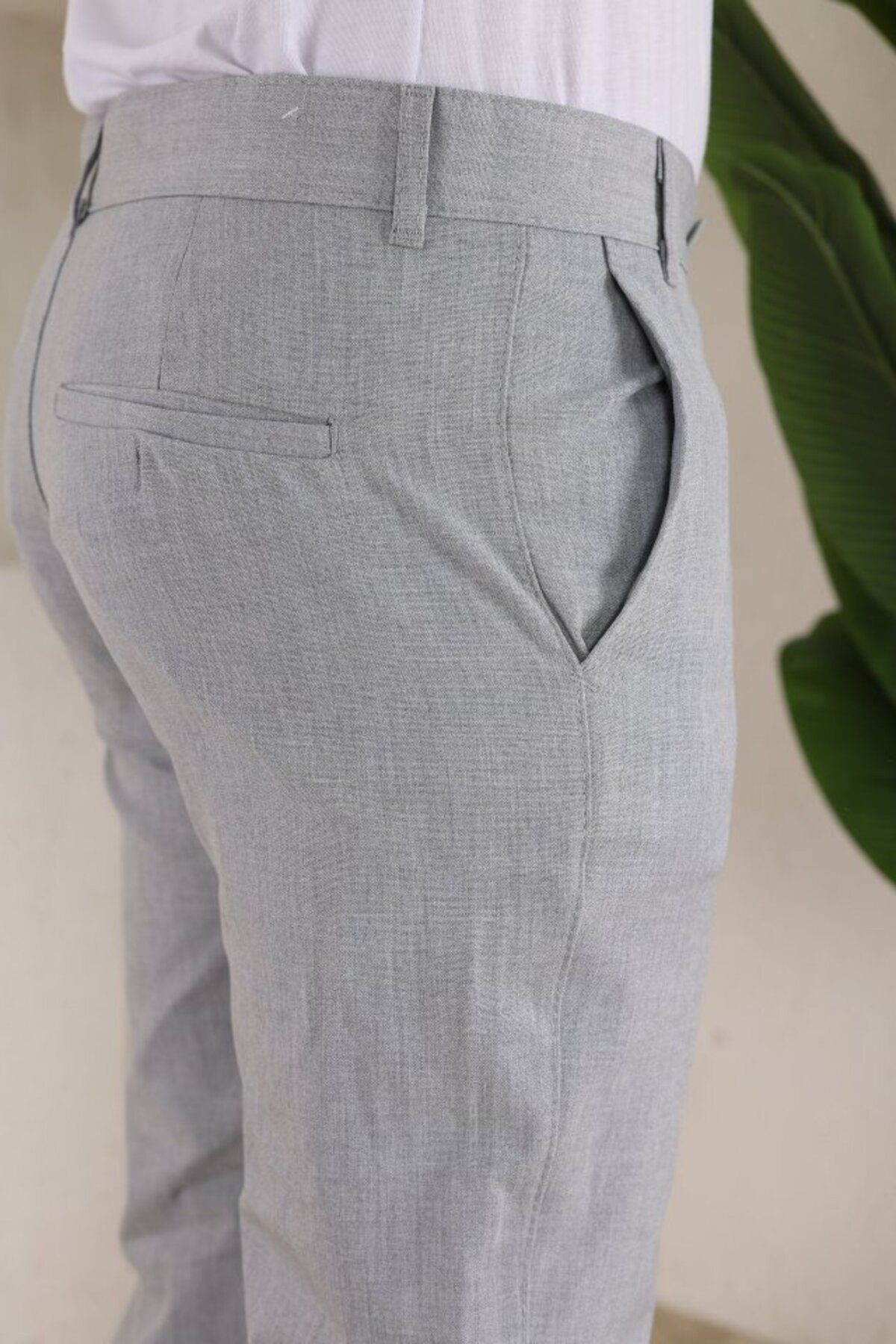 Erkek Slim Fit Likralı Bilek Boy Dilli Kumaş Pantolon