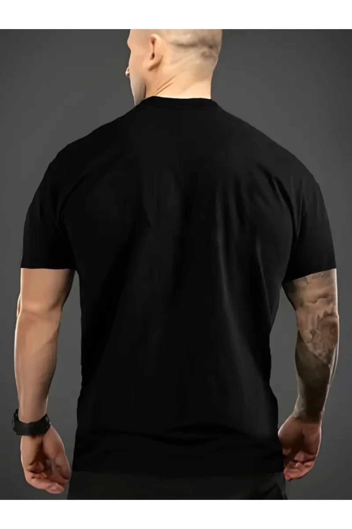 Baskılı Oversize Bisiklet Yaka T-shirt - Siyah