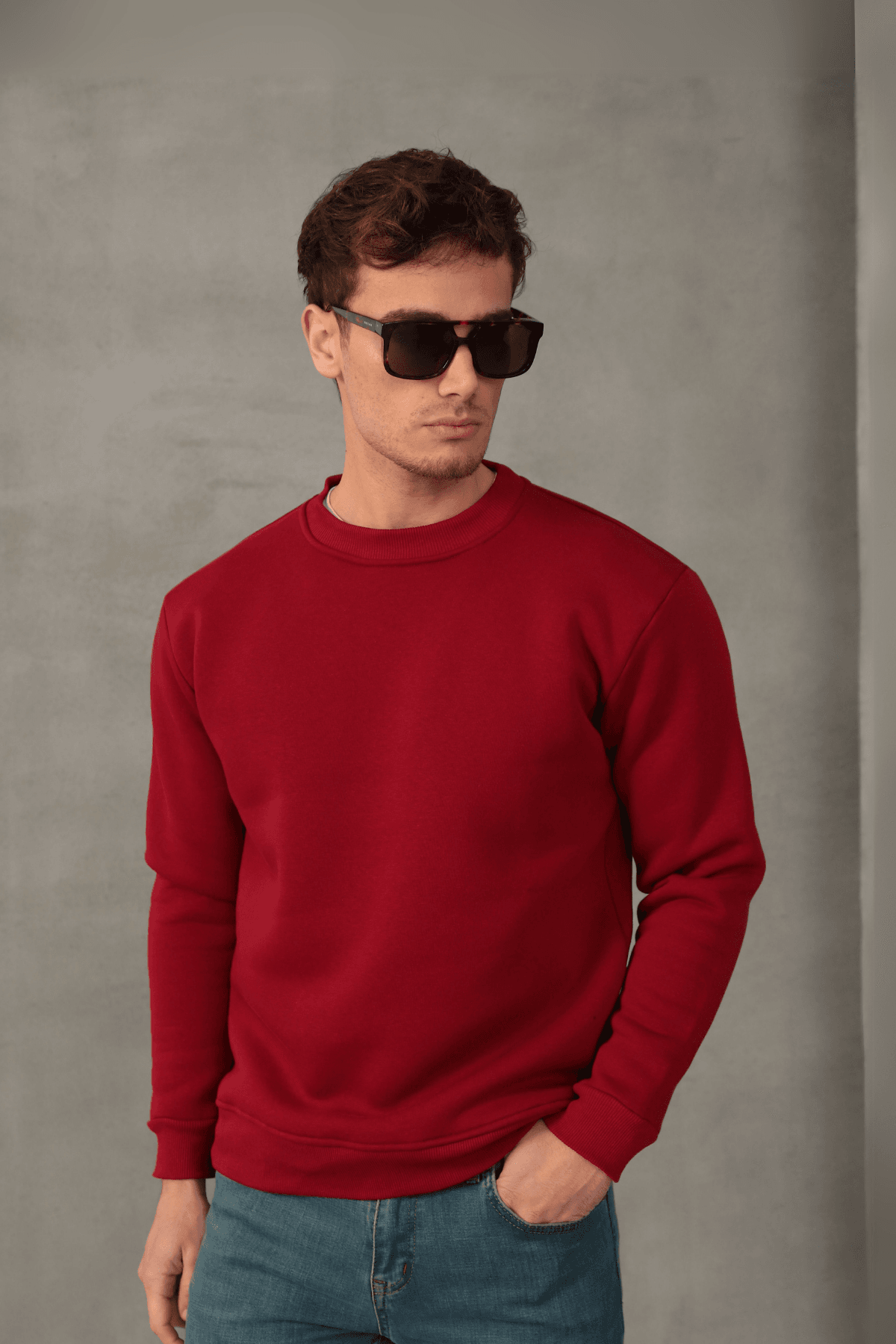 Unisex Relax Fit Rahat Kesim Pamuklu Yumuşak Dokulu İçi Polarlı Basic Bisiklet Yaka Sweatshirt