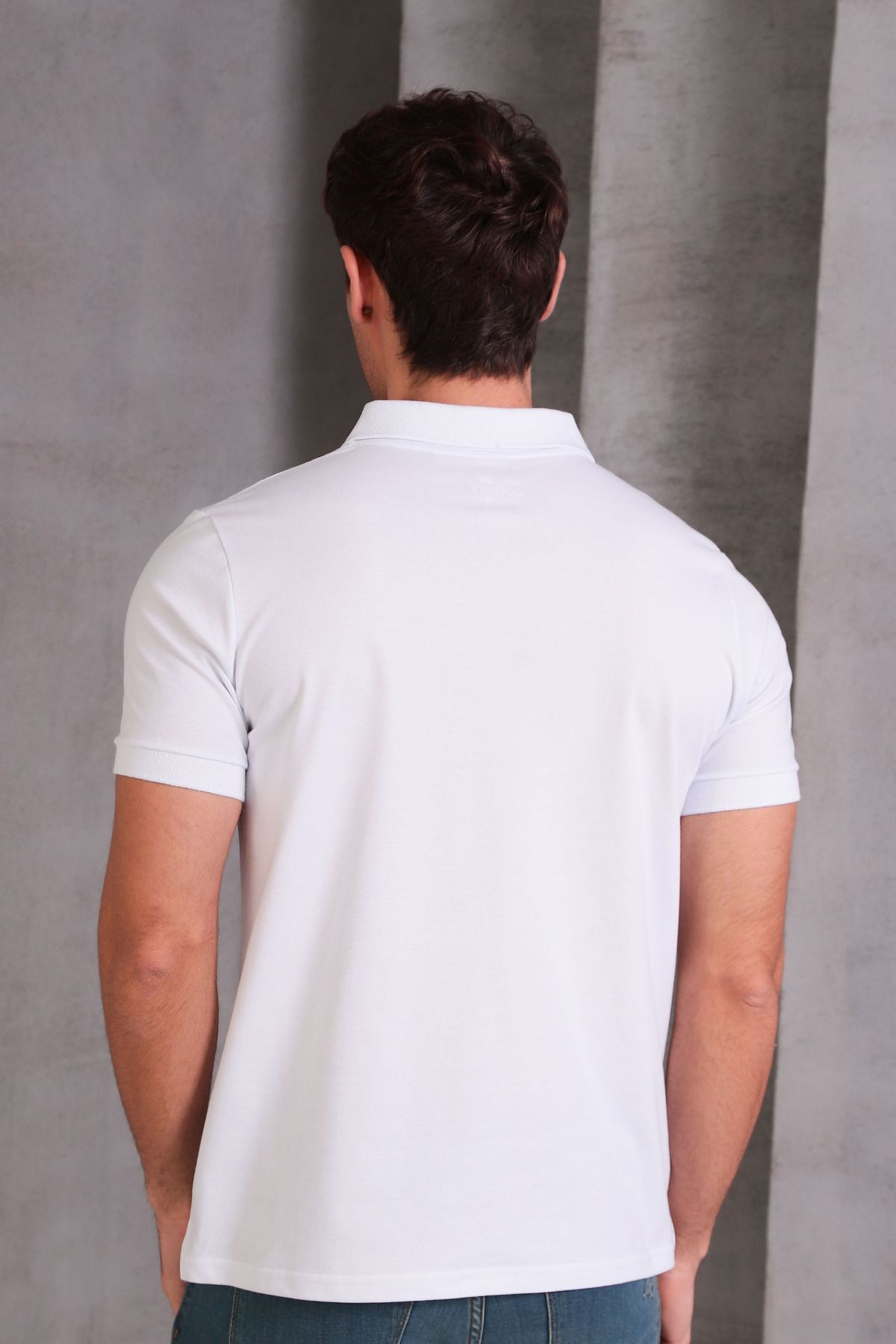Erkek Dar Kesim Slim Fit Pamuklu Yumuşak Doku Nefes Alan Kumaş Kıvrılmaz Yaka Polo Yaka Tişört