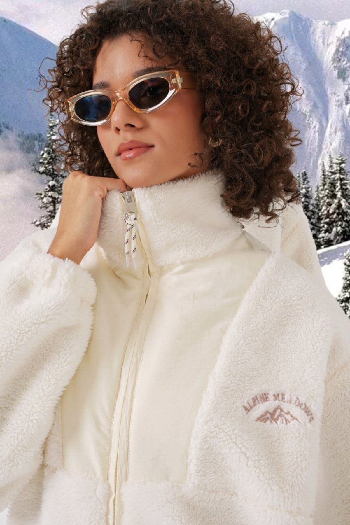 5194 Peluş Mont Ceket - Ekru