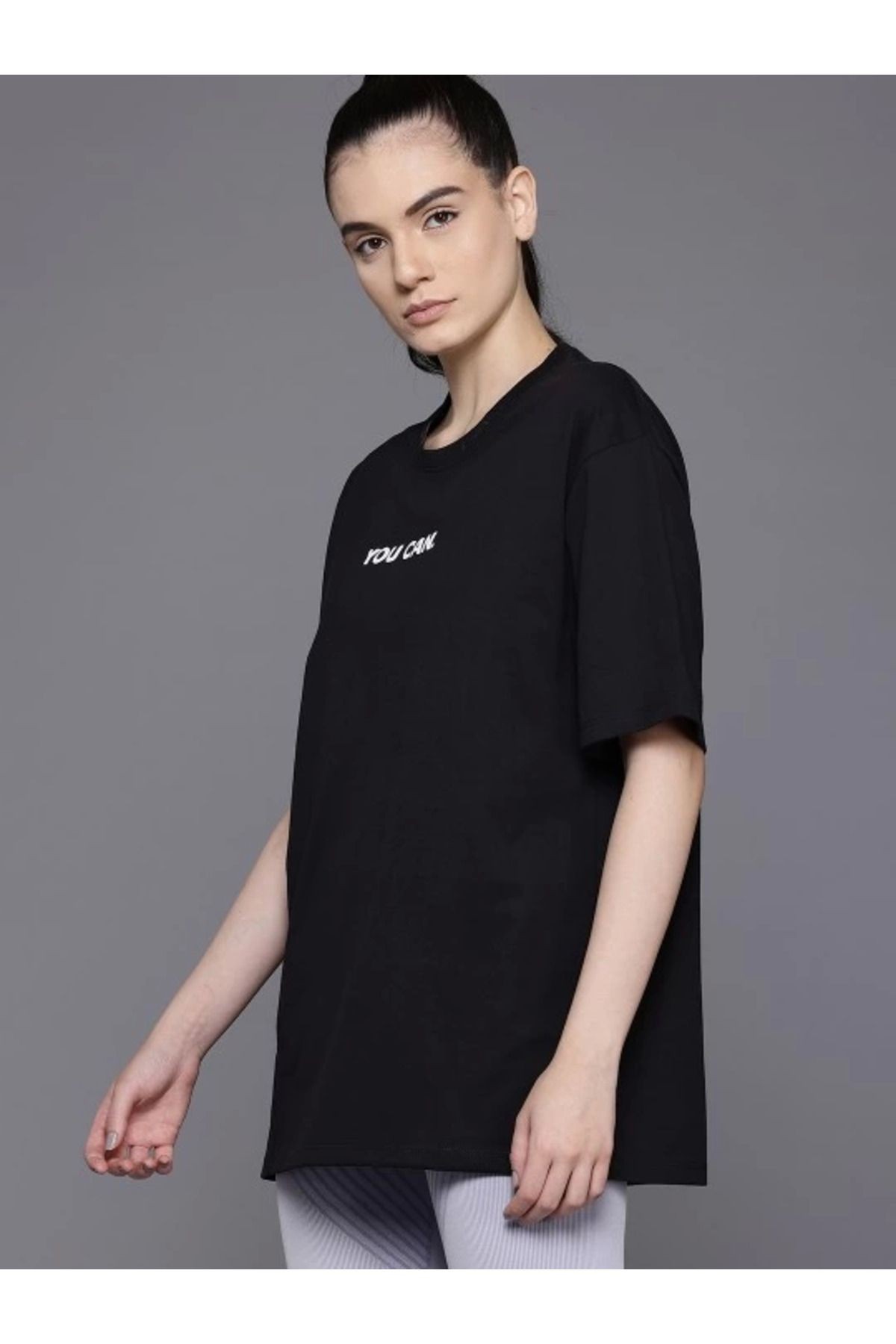 Baskılı Oversize T-shirt - Siyah