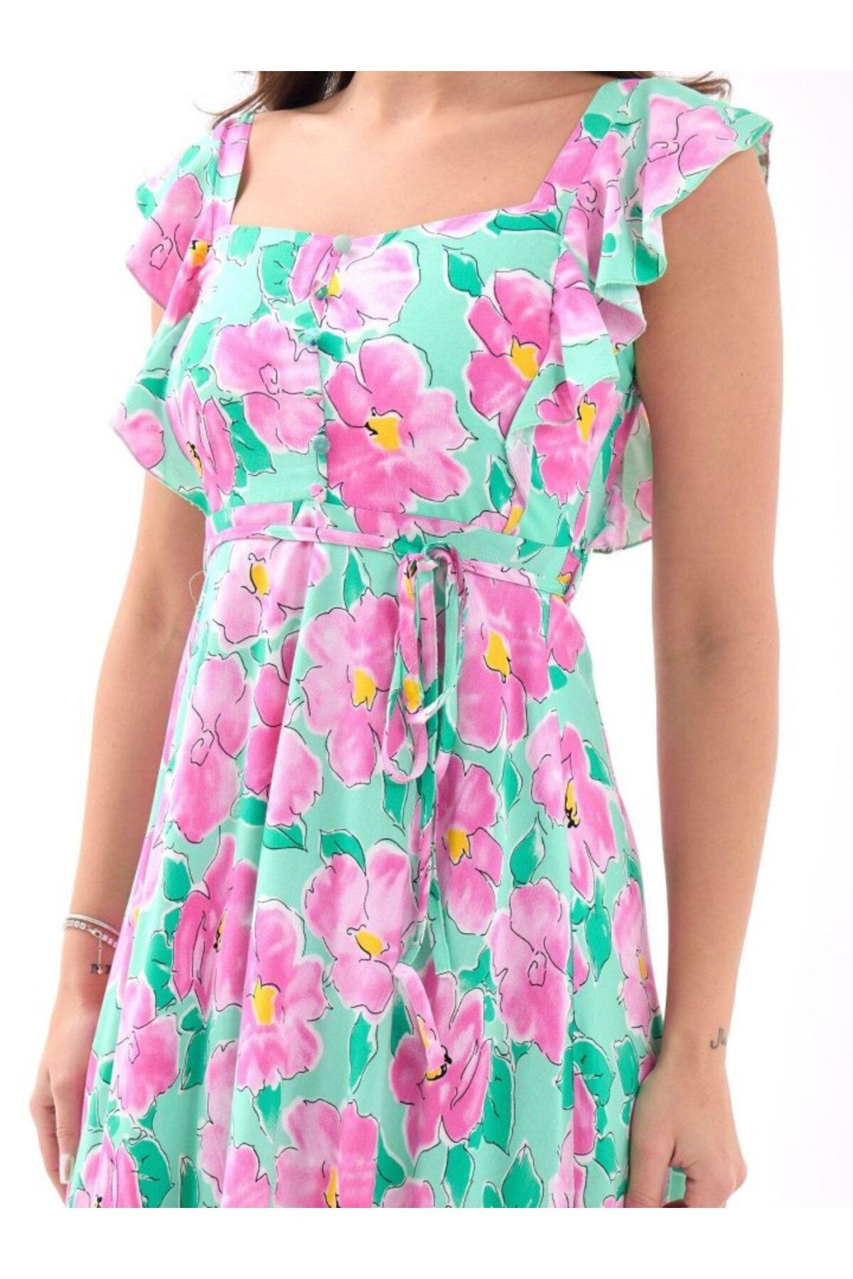 TİANA 5370 ELBİSE-PEMBE GÜL DESEN