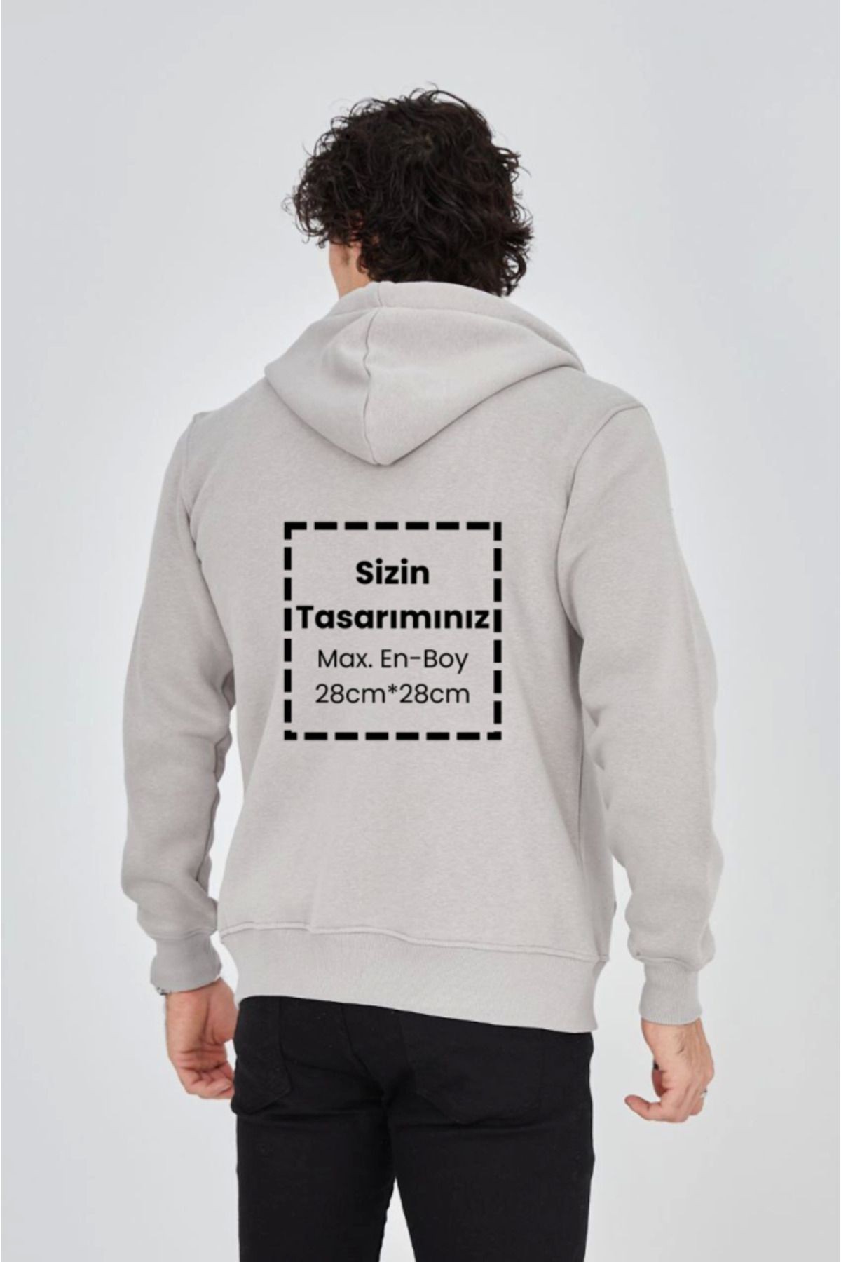 Unisex Tam Fermuarlı Kapşonlu Özel Tasarım SweatShirt - Boyama Gri