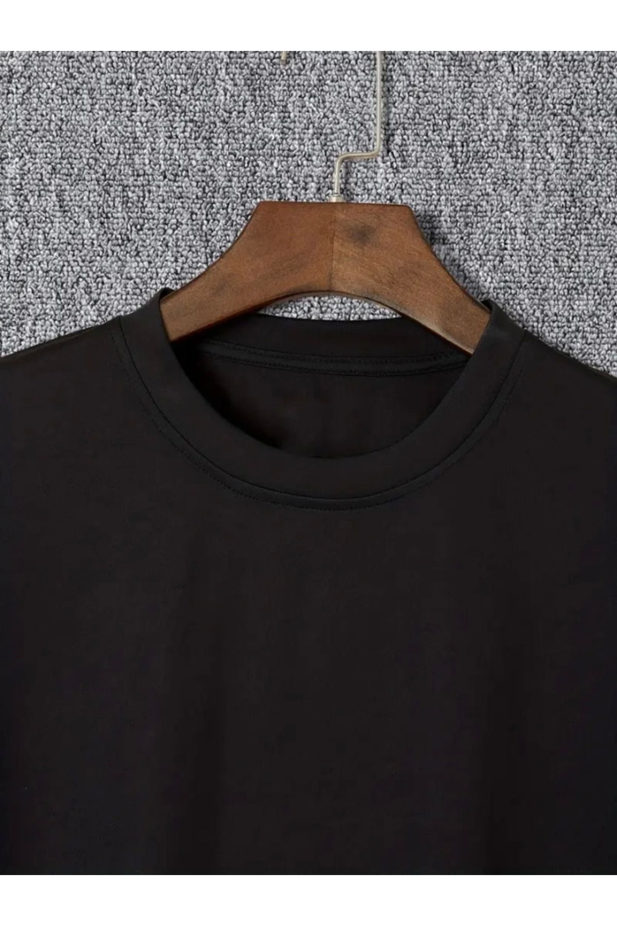 Baskılı Oversize Bisiklet Yaka T-shirt - Siyah