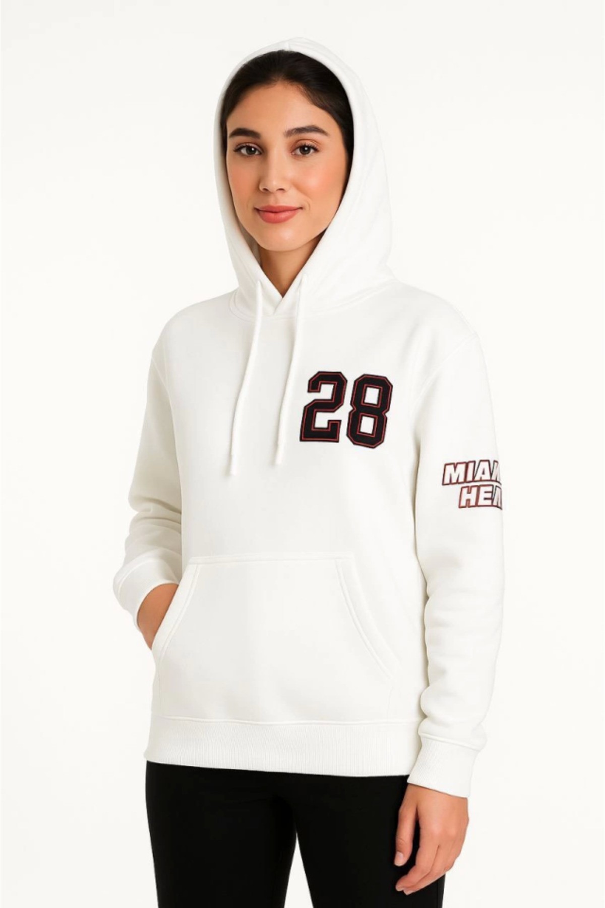 Üç İplik Kapüşonlu Ön Ve Arka Baskılı SweatShirt Hoodie - Beyaz