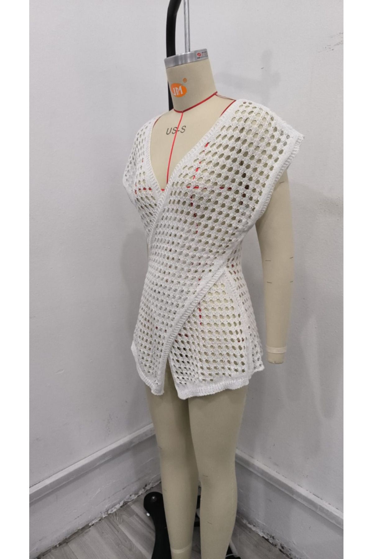 Mottisfashion Kadın Kruvaze Detay Ajurlu Triko Pareo
