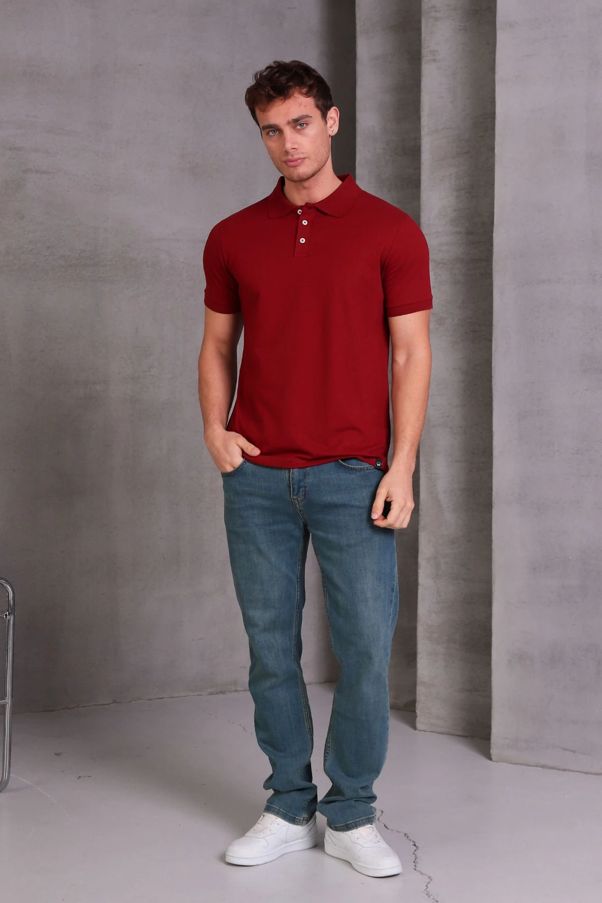 Erkek Dar Kesim Slim Fit Pamuklu Yumuşak Doku Nefes Alan Kumaş Kıvrılmaz Yaka Polo Yaka Tişört