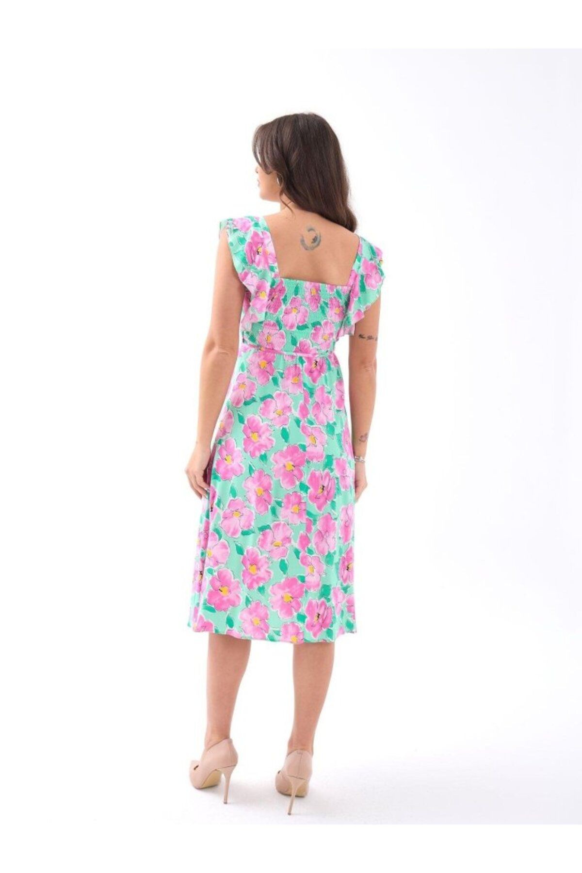 TİANA 5370 ELBİSE-PEMBE GÜL DESEN