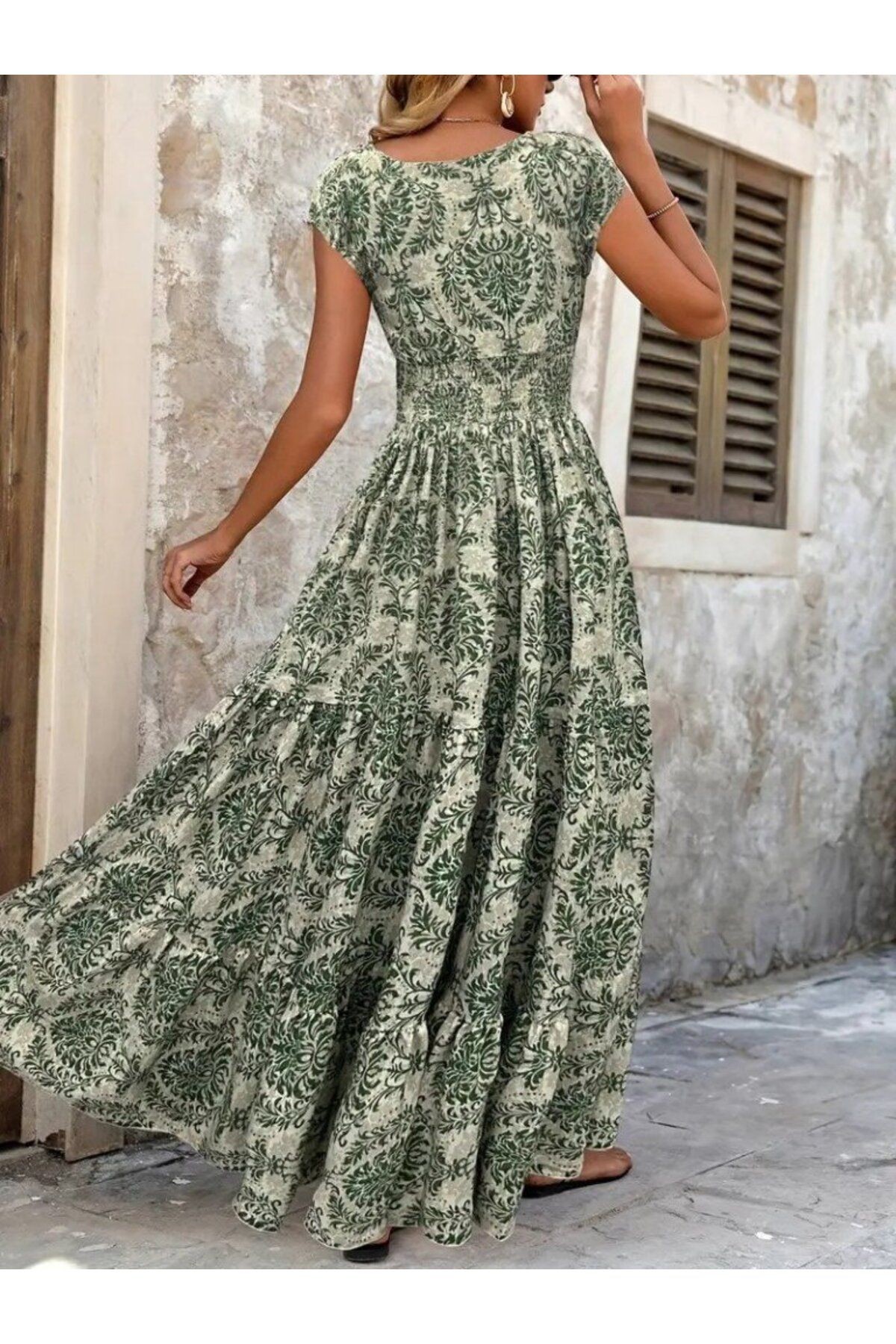 Kadın Kısa Kollu Kruvaze Yaka Beli Lastikli Süprem