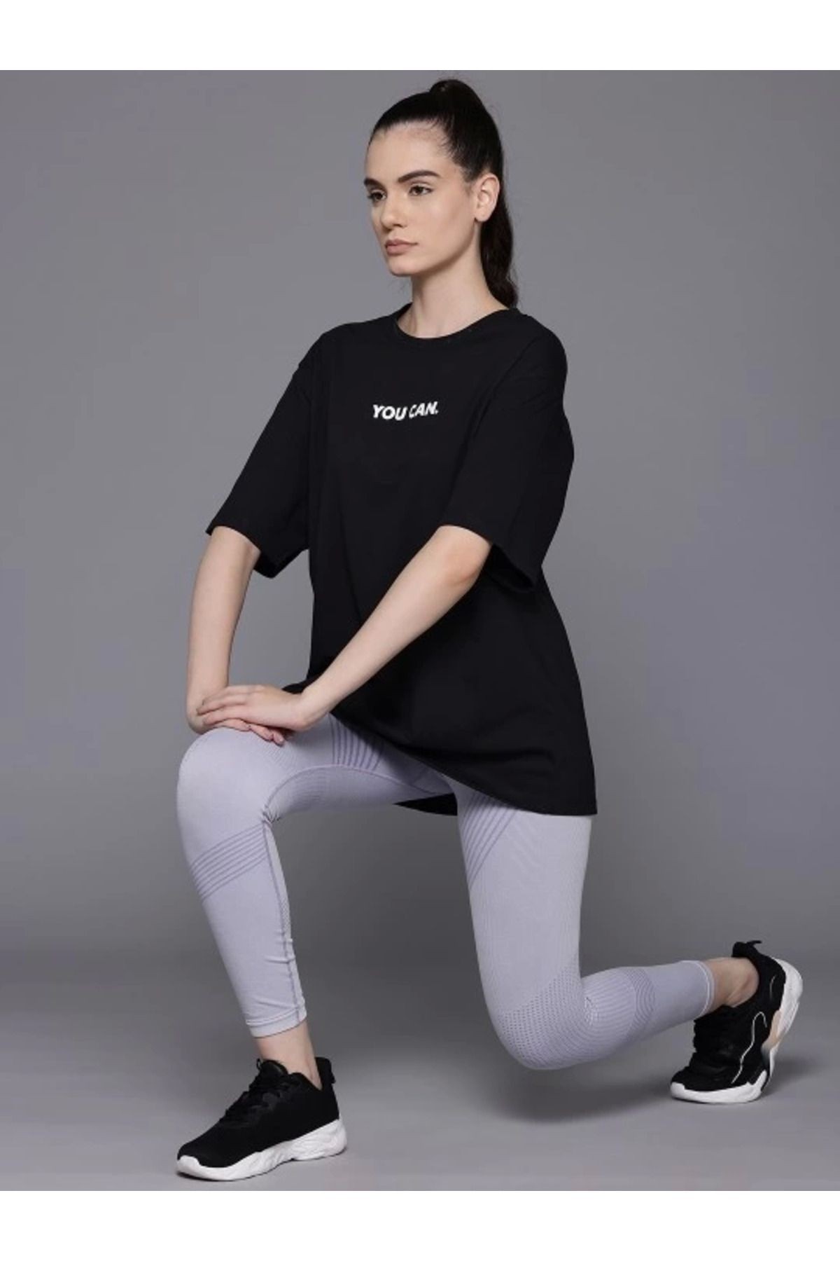Baskılı Oversize T-shirt - Siyah