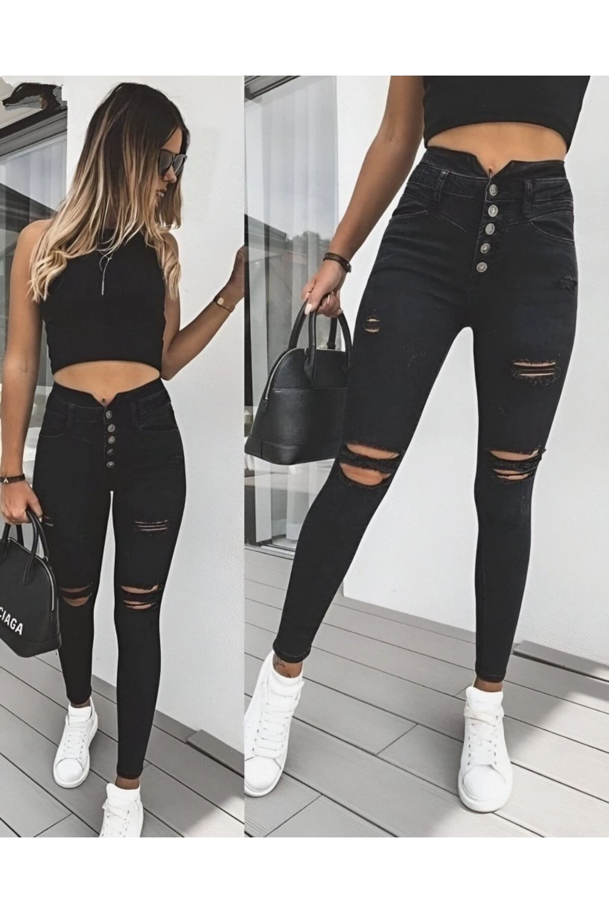Melenza Kadın 5 Düğmeli V Detay Bel Yırtık Kot Pantolon