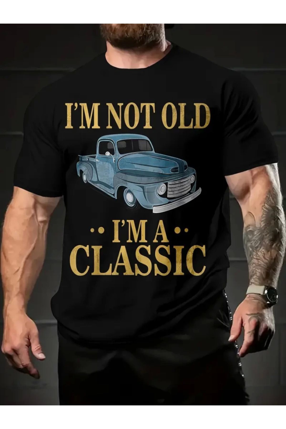 Baskılı Oversize Bisiklet Yaka T-shirt - Siyah