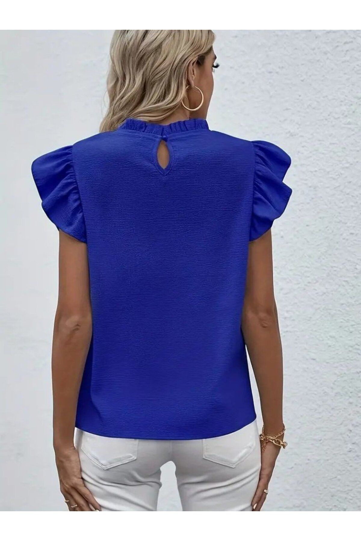 Kadın Kısa Kollu Fırfır Yakalı Bürümcük Bluz